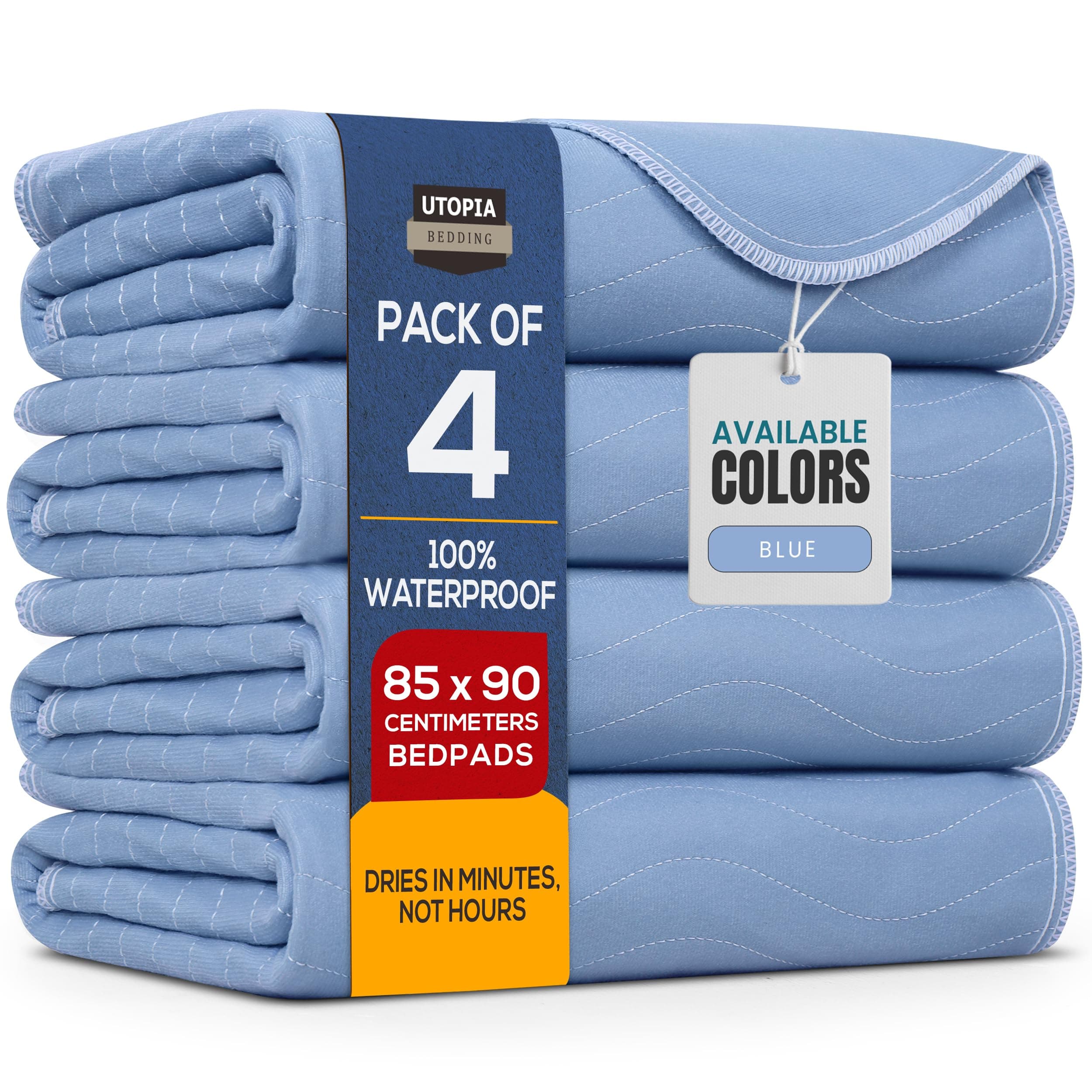 Incontinence Bed Pads 85 x 90 cm Blue (Pack of 4) Incontinence Bed Sheets, Waterproof Washable Bed Pads for Incontinence Adults, Bed Wetting Sheets