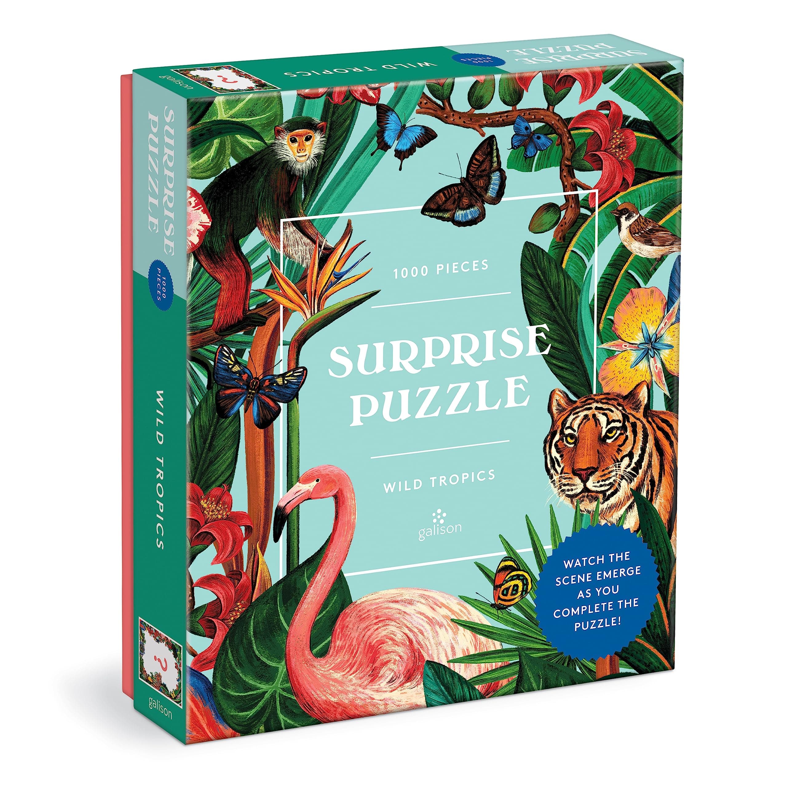 Wild Tropics 1000 Piece Surprise Puzzle from Galison - 20" x 27" Puzzle, Image Remains Hidden Until Complete, Thick & Sturdy Pieces, Challenging Activity for Adults, Makes a Great Gift!