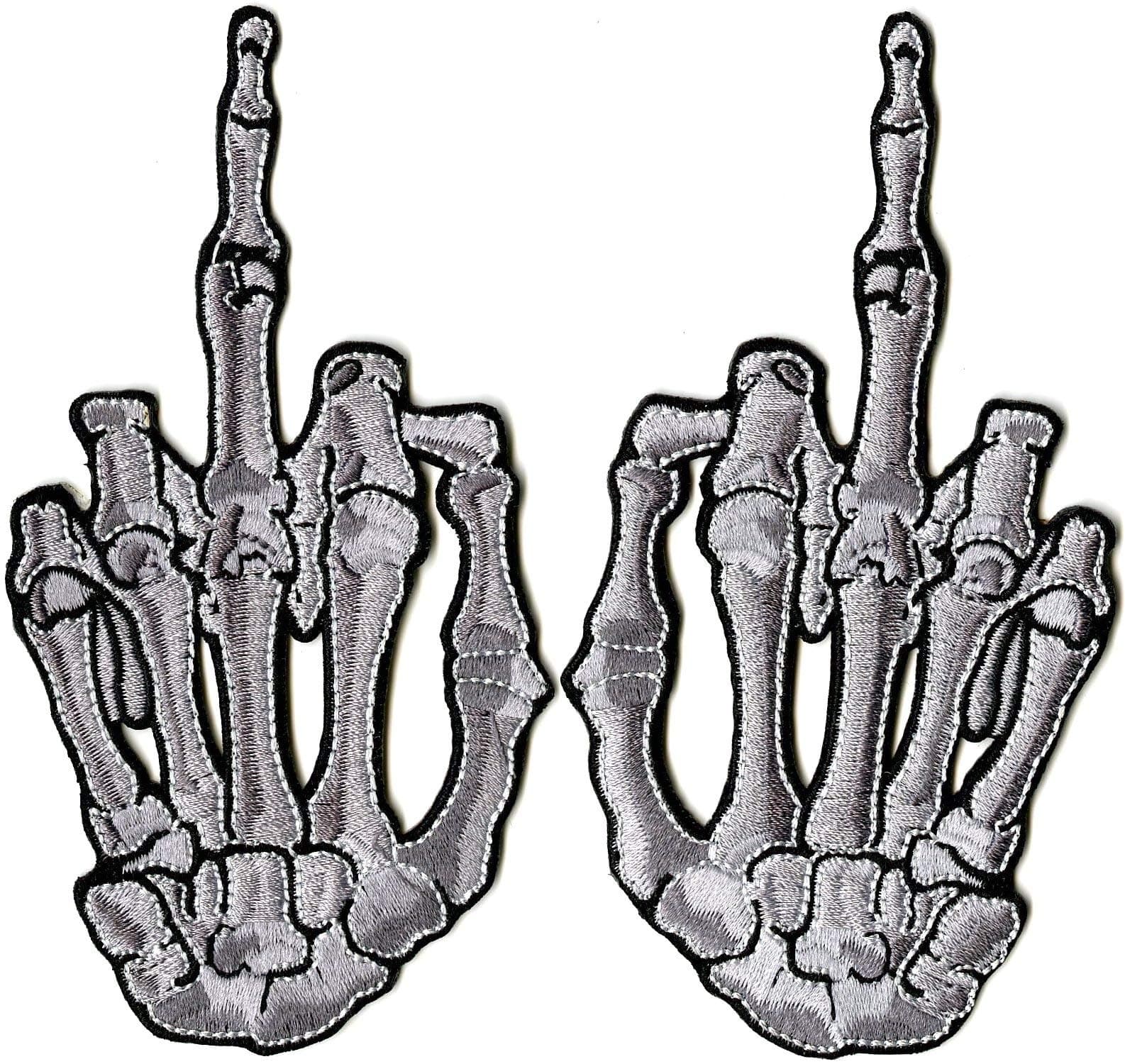Middle Finger Skeleton Hand Patch | 3D Embroidered Patches 5.5" | 2pc. Set - by Nixon Thread Co.