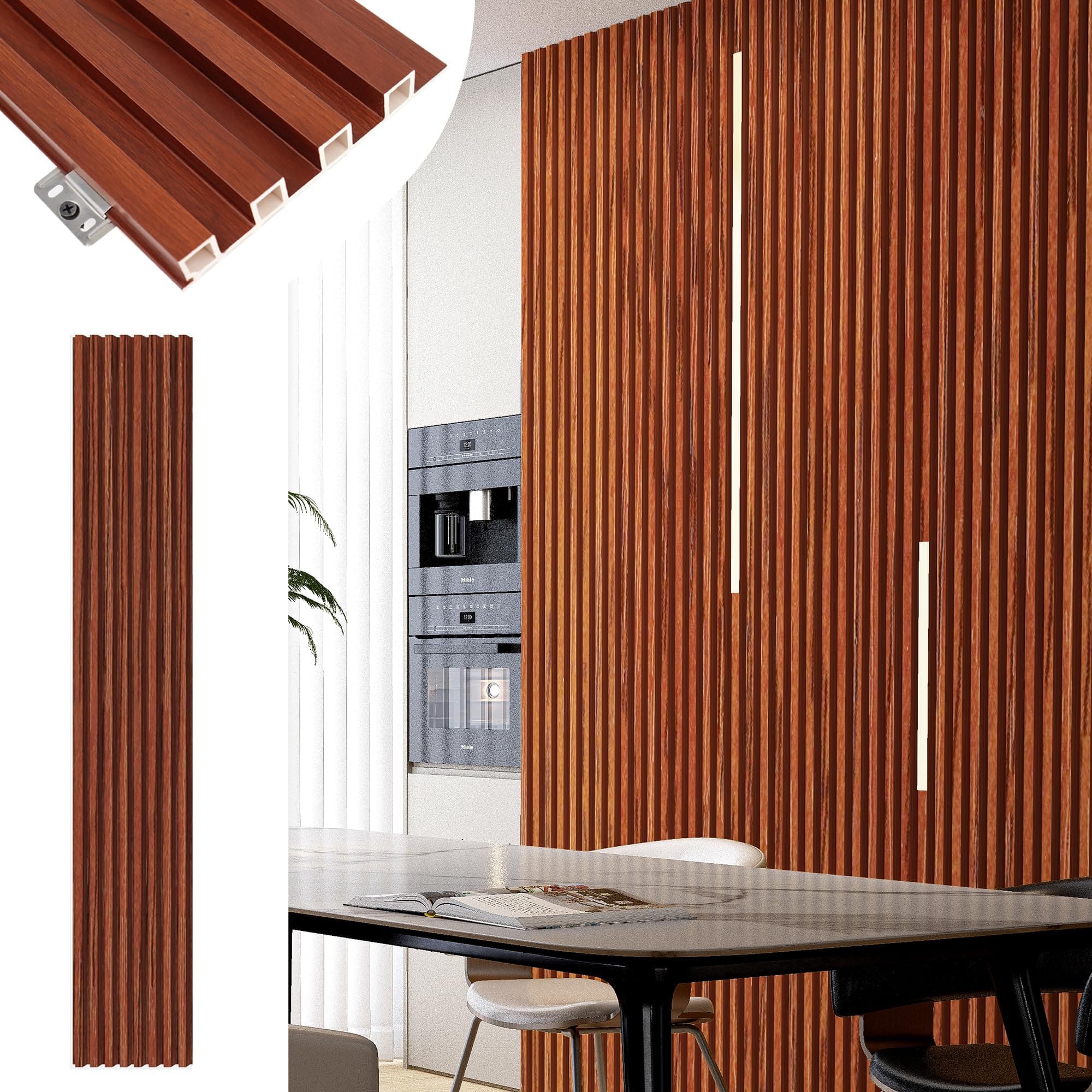 Wood Wall Panels for Interior Decor Teak 8 Pack 96x6.3x0.9in for Livingroom Bedroom Decorations Modern 3D Wood Panels for Wall