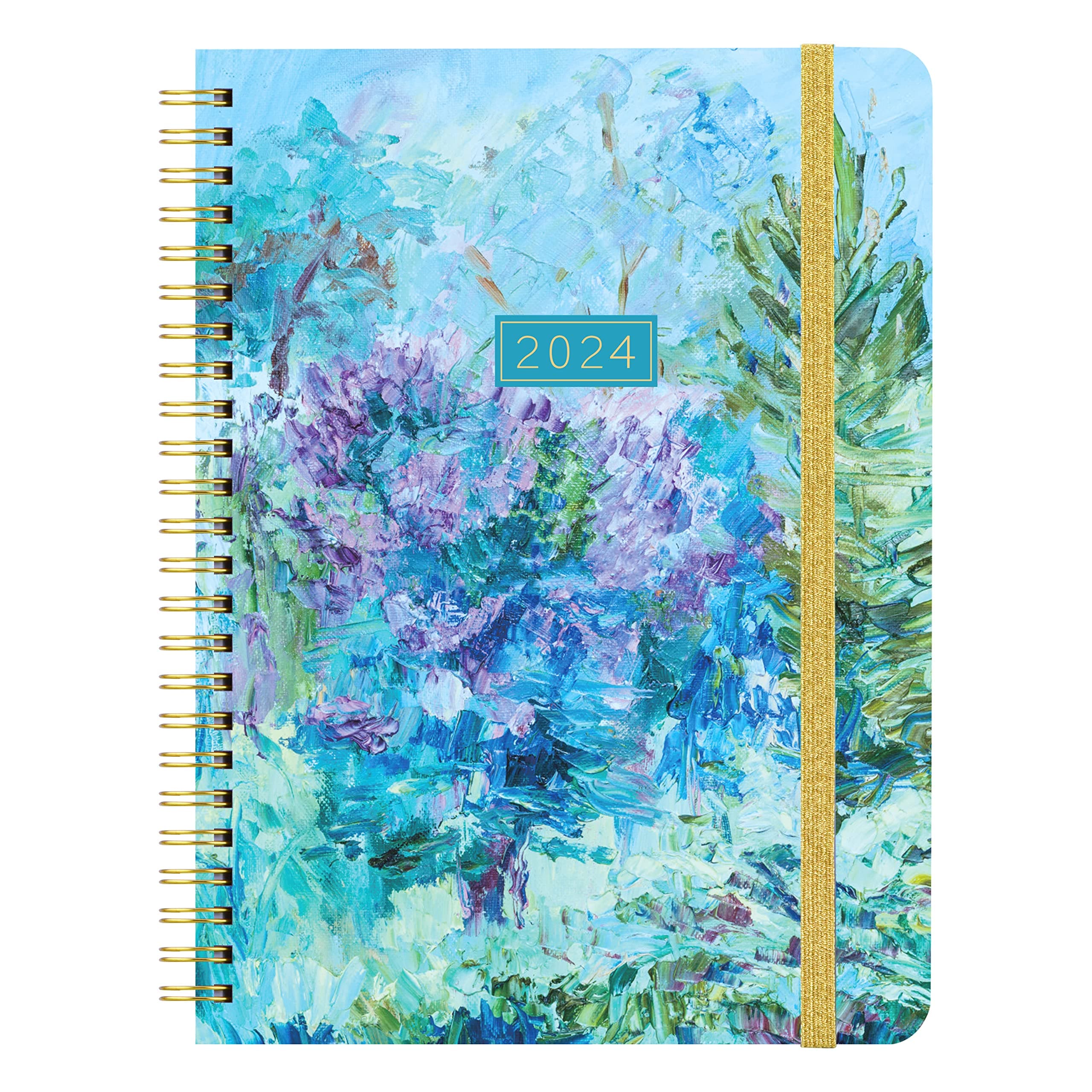 2024 Planner - Academic Weekly & Monthly Planner with Monthly Tabs, Jan 2024-Dec 2024 Floral Daily Planner Yearly Agenda Calendar Organizer, Hardcover Elastic Closure 6.4" x 8.5", Blue Oil Painting
