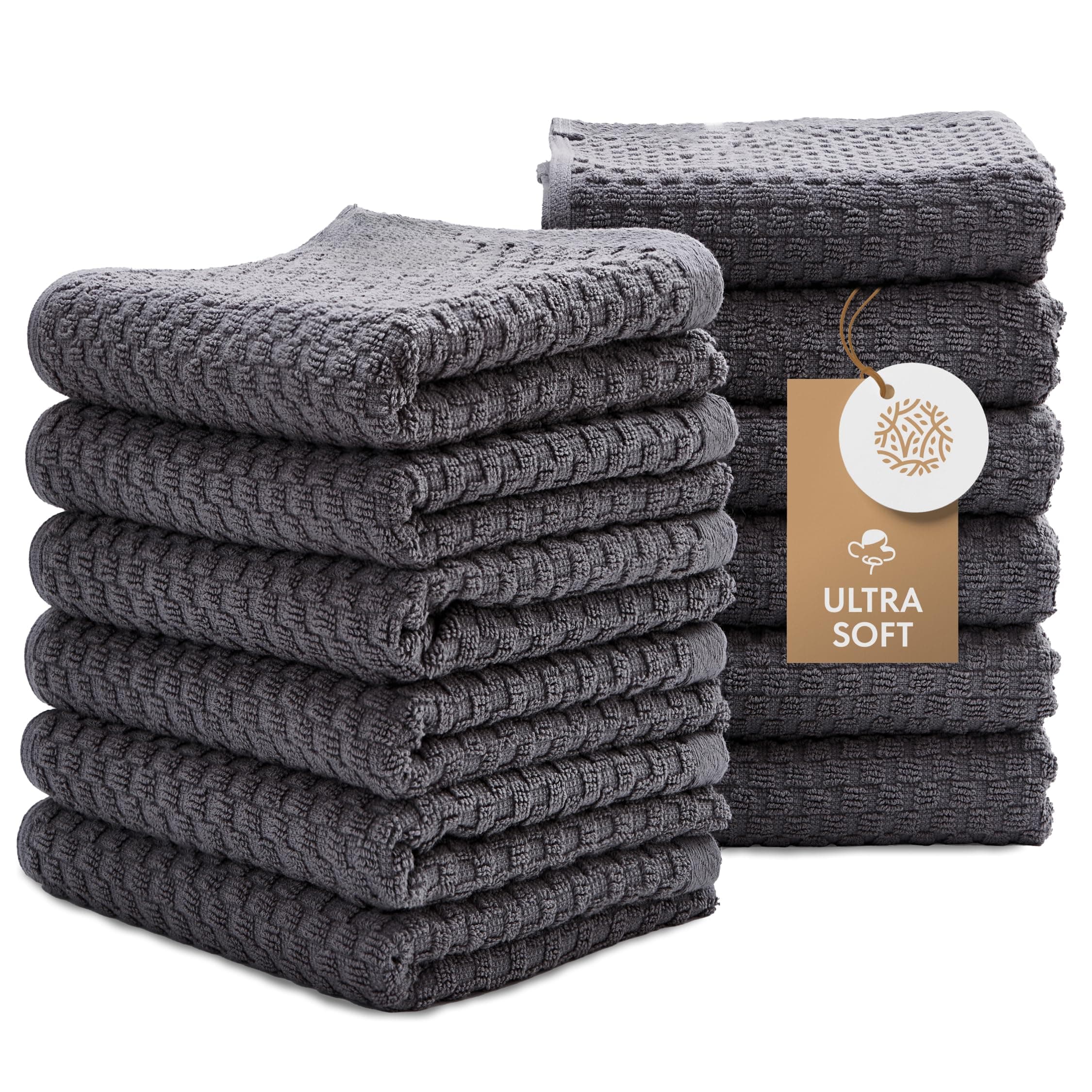 Wealuxe Super Absorbent Kitchen Towels 12 Pack - Premium 100% Cotton Kitchen Towels, 450GSM Thick Machine Washable Gray Dish Towels for Kitchen Drying, Cleaning, Dobby Weave, Unmatched Quality