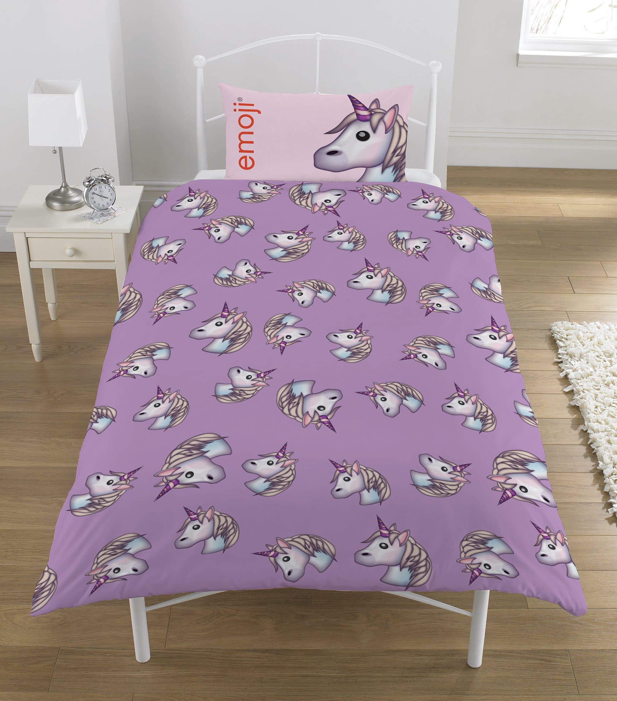 Emoji Unicorn Single Duvet Set, Lilac