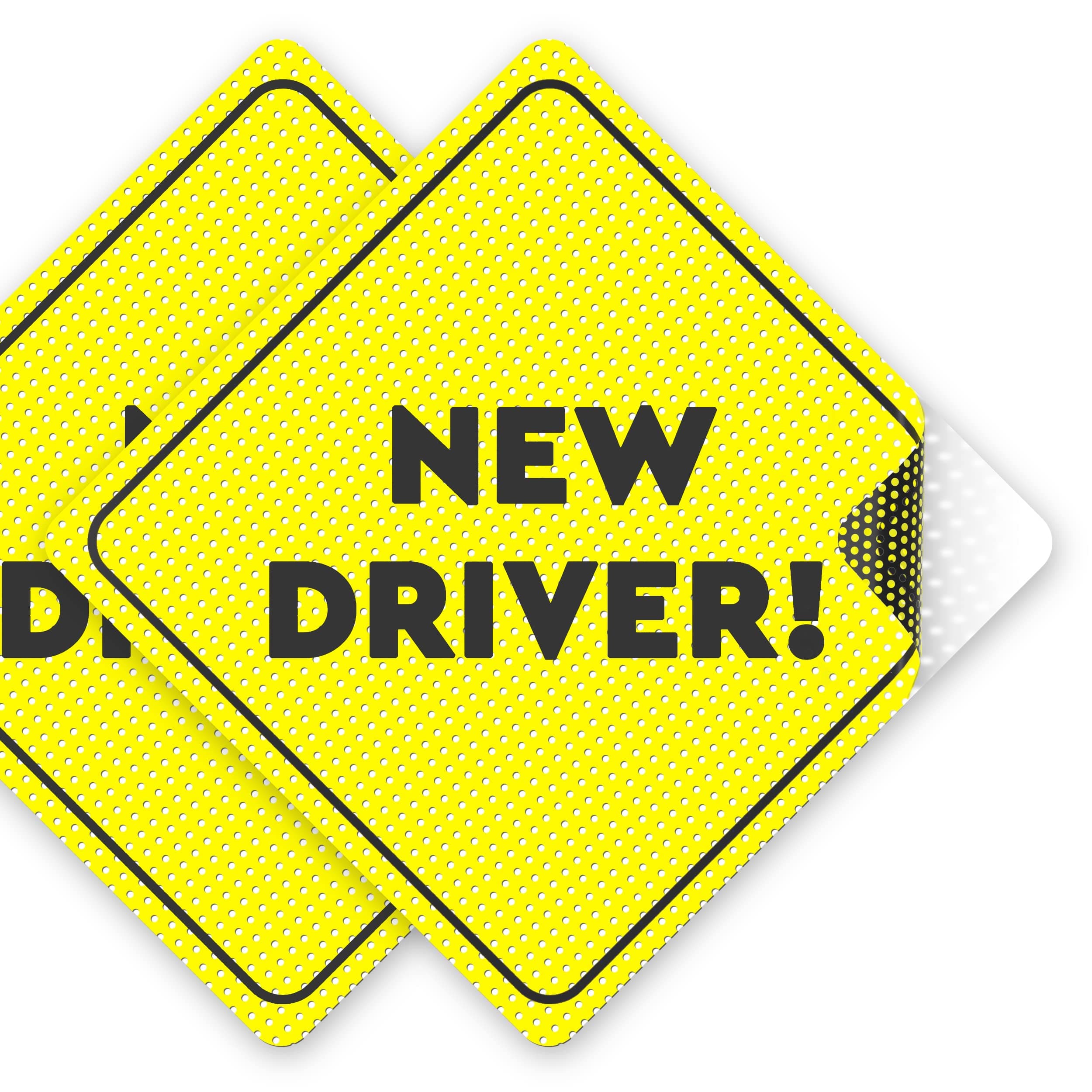 New Driver Sticker Sign for Car - Essential Signs for Learner Drivers - 5"X5" - 2 Pack - Non-Magnetic Stickers - Bright Yellow and See-Through When Reversing - Use with P Sign or L Plate