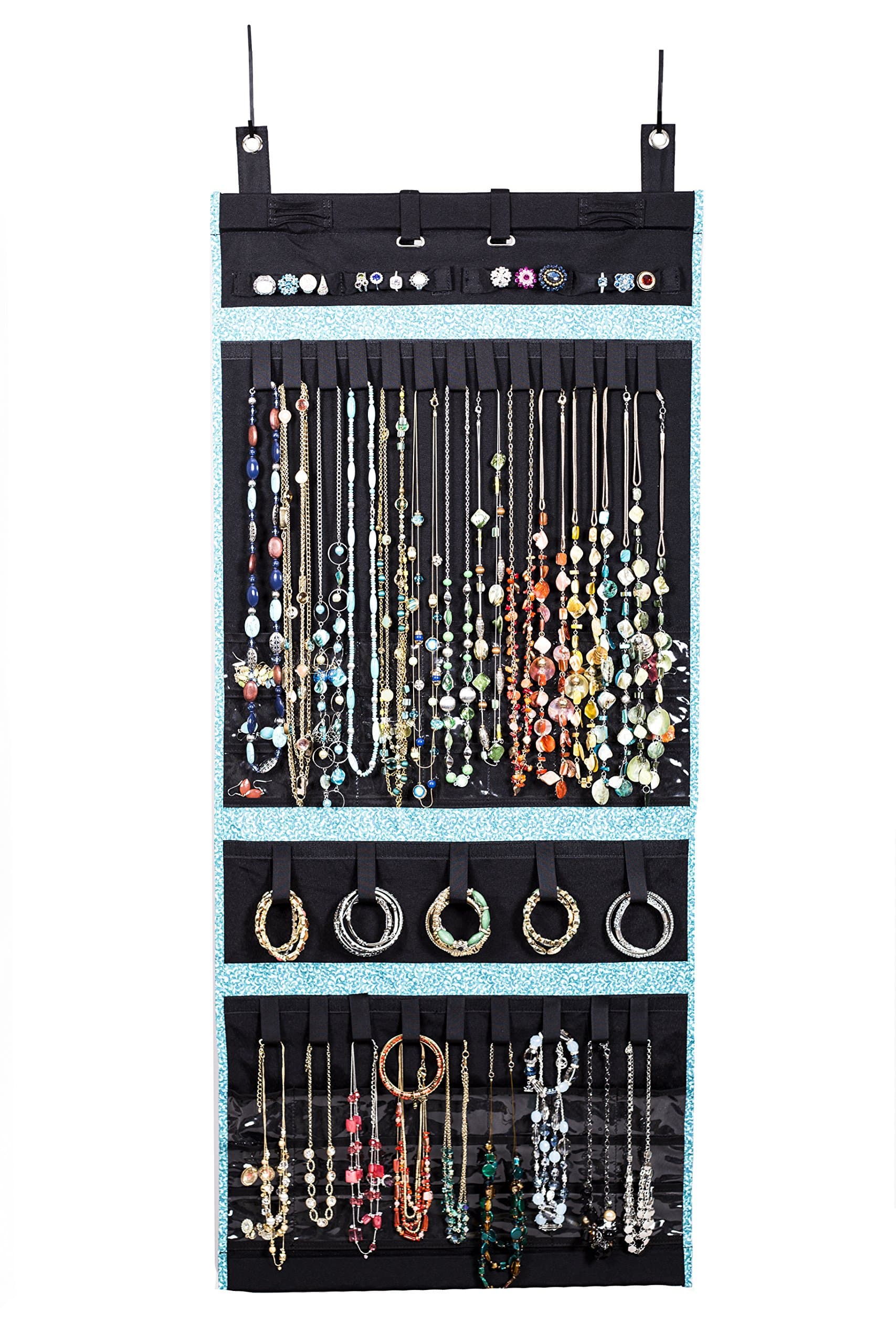 Donna Walsh, The Ultimate Jewelry Scroll - Hanging Storage Organizer - Rolls Up For Travel - 50" x 22" - Holds Over 150 Pieces (Green)
