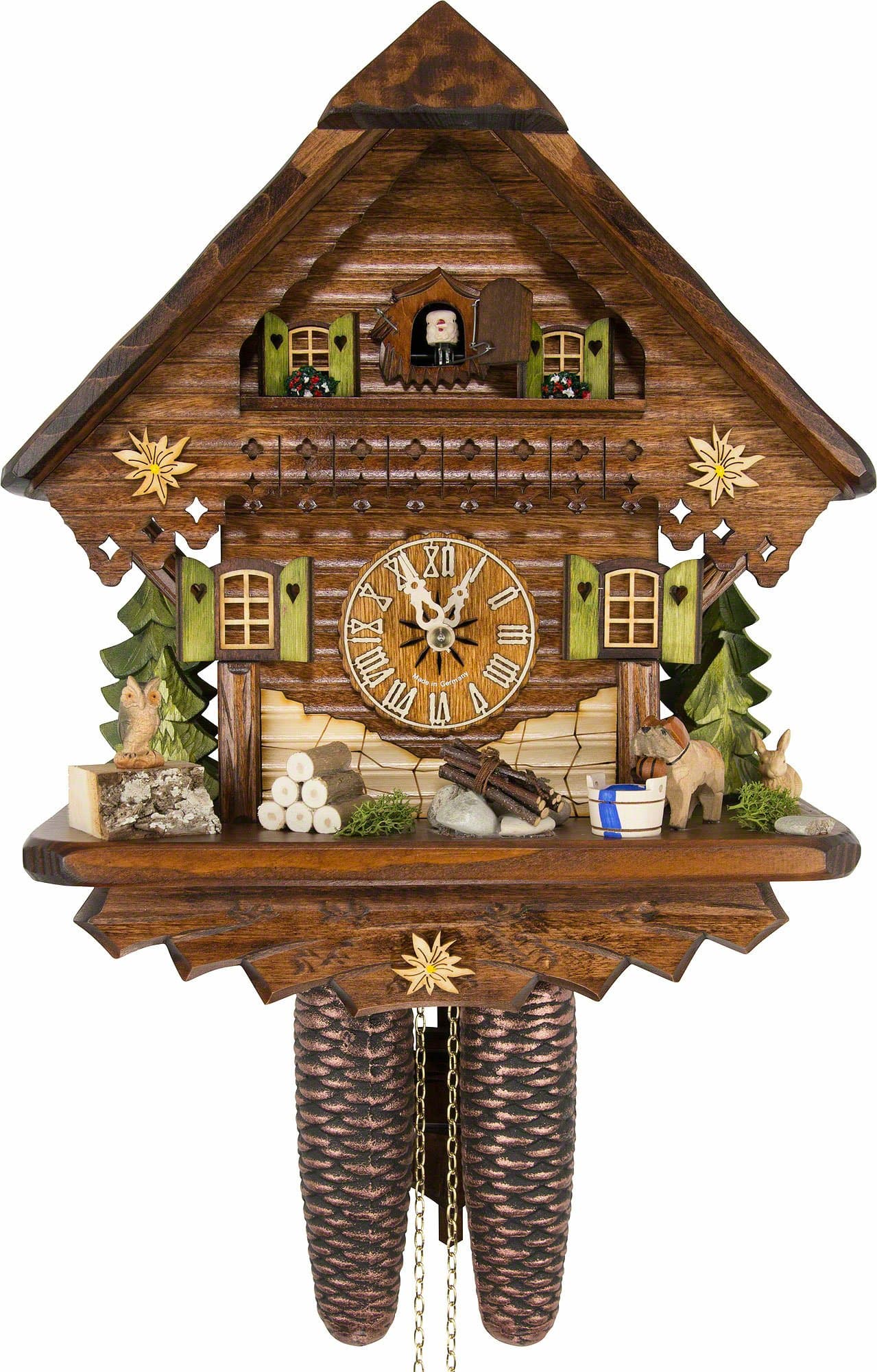 Cuckoo-Palace German Cuckoo Clock - Summer Meadow Chalet with 8-Day-Movement - 13 1/3 inches Height