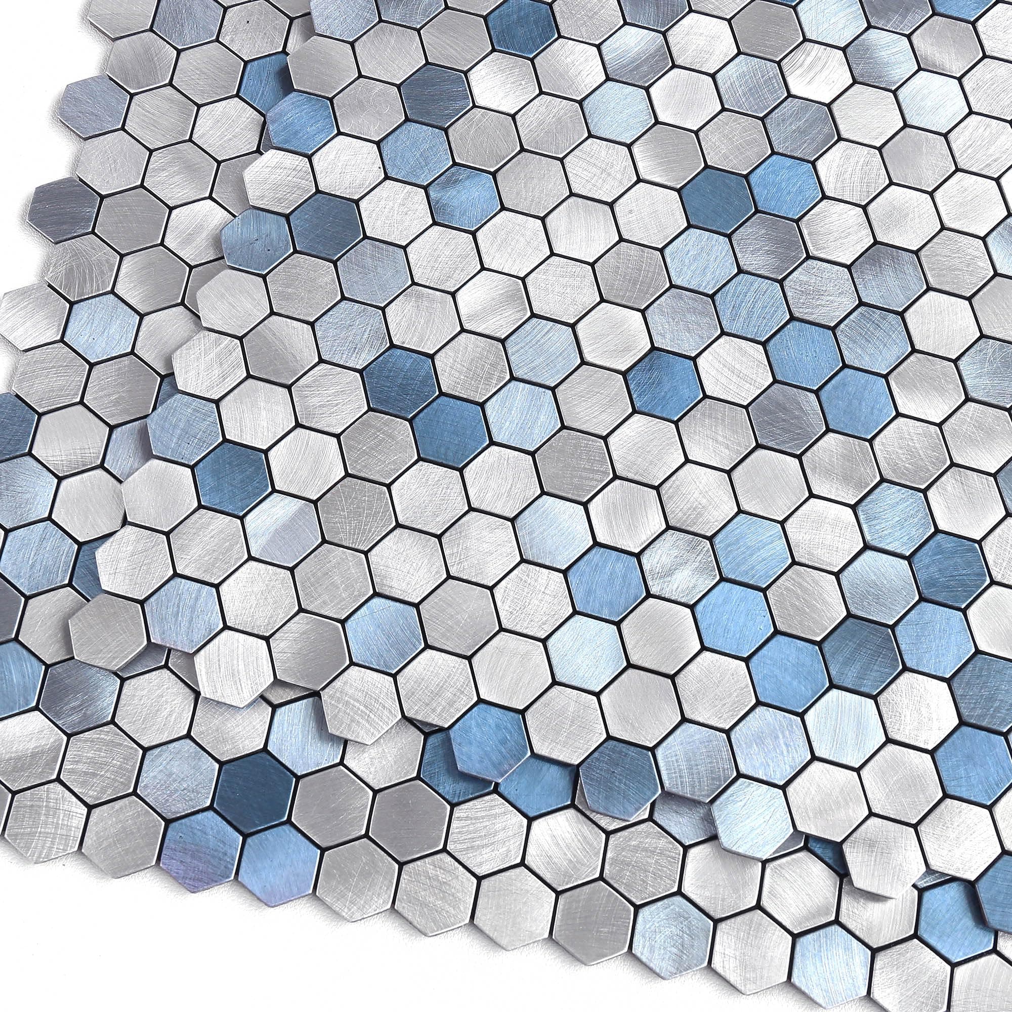 BeNice Peel and Stick Backsplash Kitchen Tiles,Stick on Backsplash Peel and Stick Mosaic Tiles Penny Hexagon Backsplash Small Tiles Metal Backsplash-5PCS Blue
