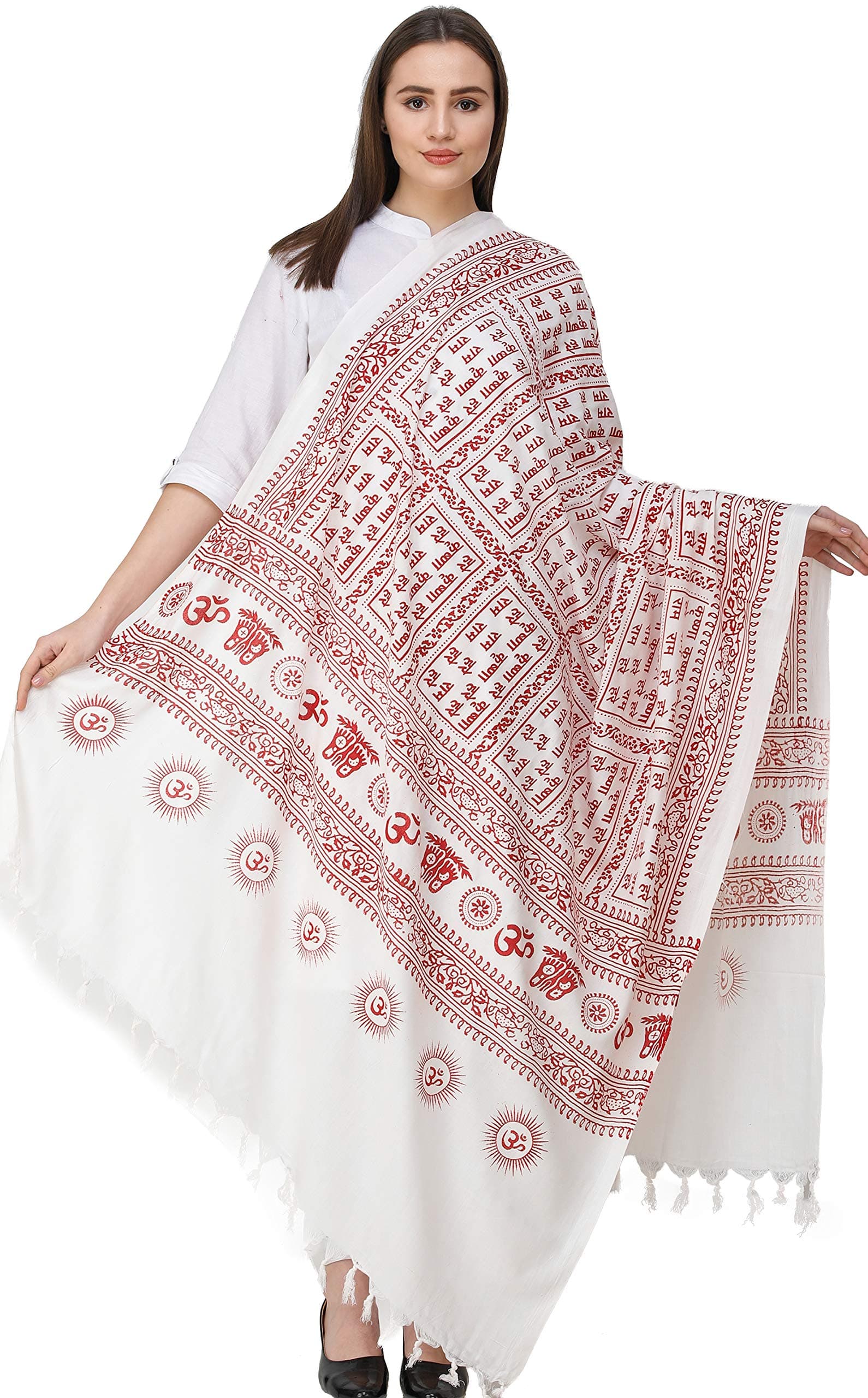 Exotic India Hare Ram Hare Krishna Prayer Shawl from Banaras | Poly Cotton Religious Stole