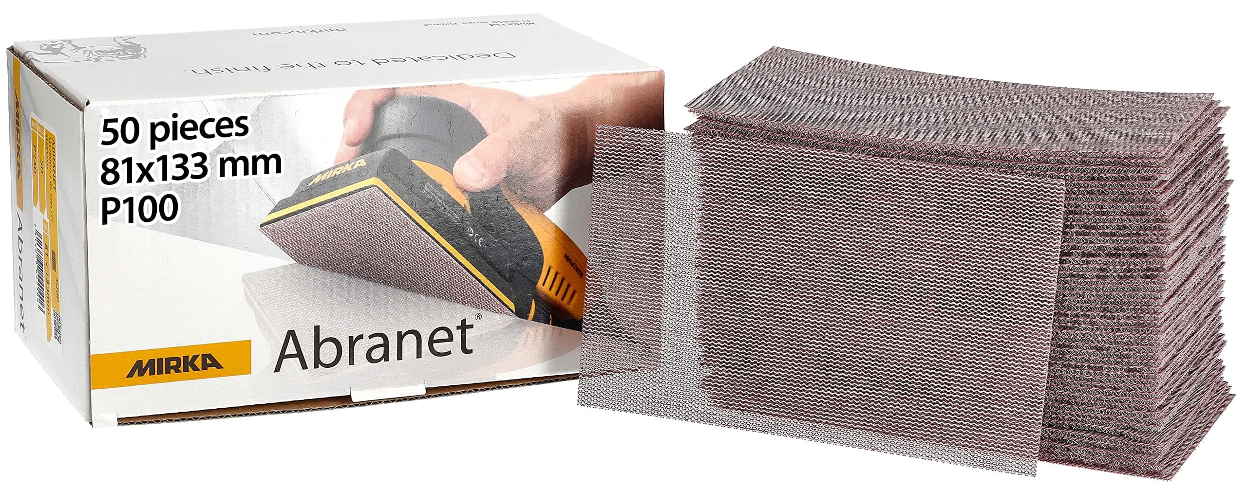 Mirka Abranet net sandpaper strips 81x133 mm Hook & loop/Grit P100 / 50 pcs/for sanding wood, walls, metal, aluminium, stainless steel, filler, varnish, plastic / 5417805010