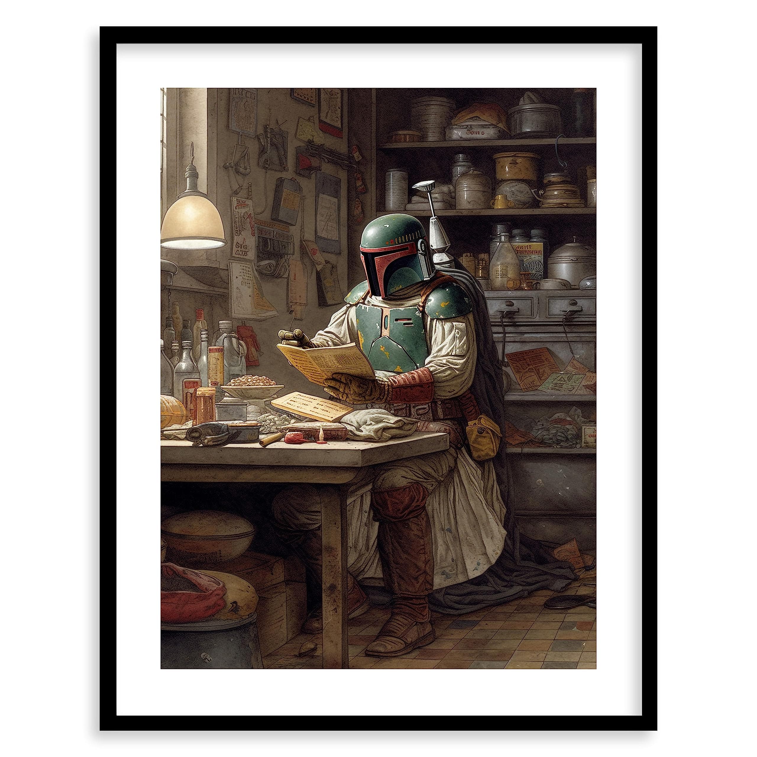 Star Wars Kitchen Art Prints - Premium Giclee Fine Art Print - Aesthetic Darth Vader Boba Fett Yoda Wall Decor Print Poster for Kitchen, Home Décor, Ready to Frame
