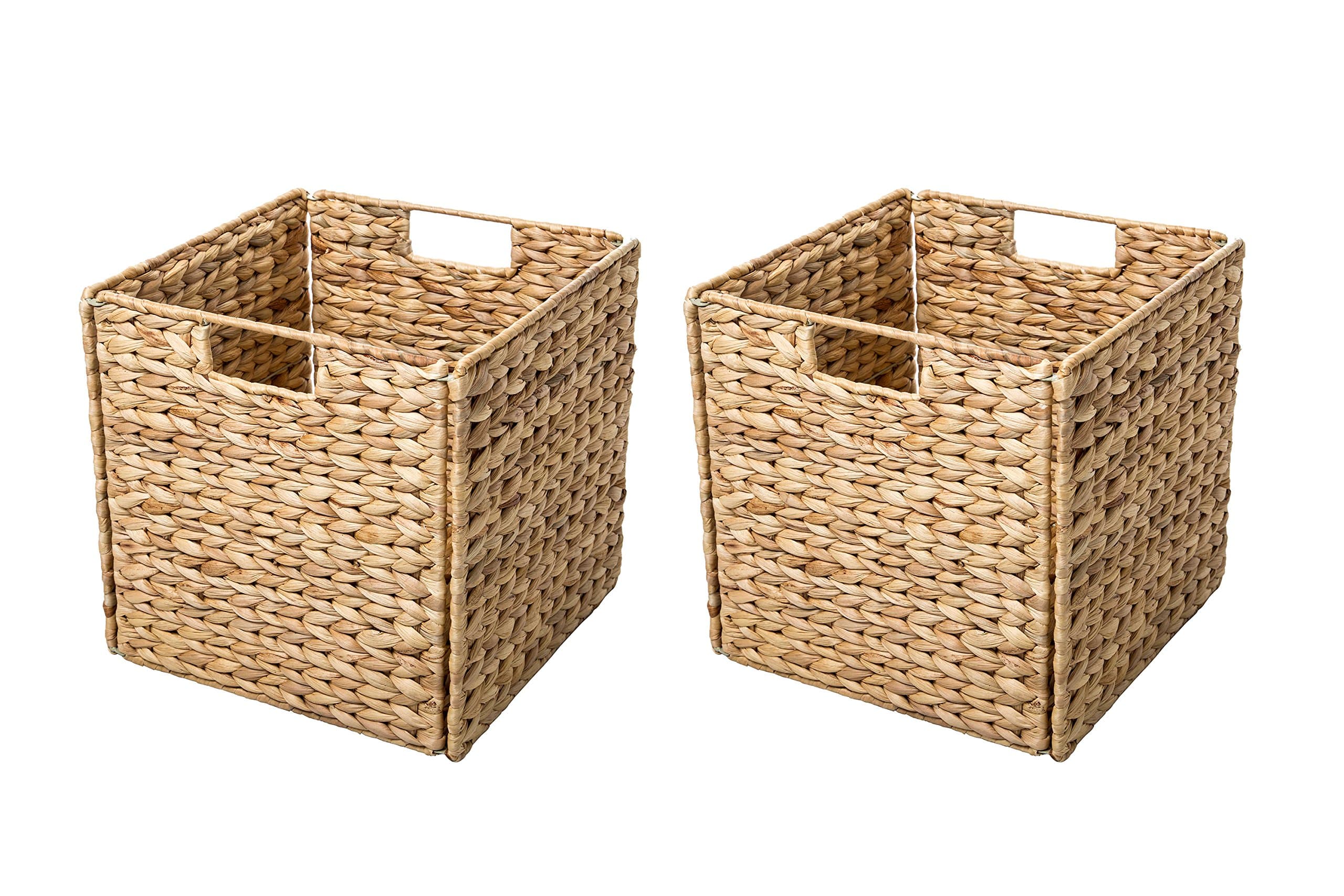 Foldable Hyacinth Storage Basket with Iron Wire Frame By Trademark Innovations (Set of 2)