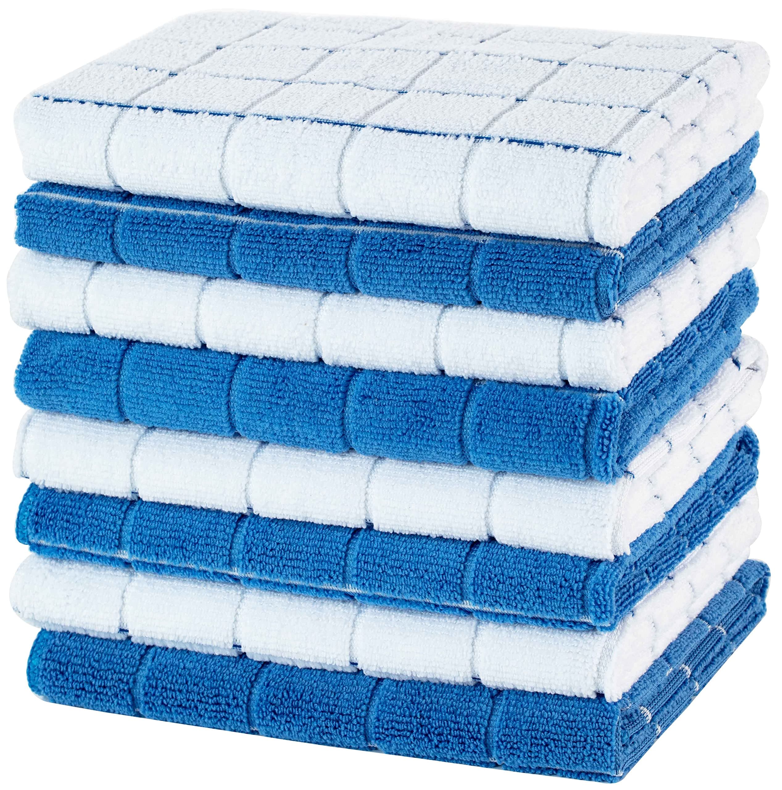 gryeer 8 Pack Microfibre Tea Towels, Super Absorbent, Soft and Lint Free Kitchen Towels, 45 x 65 cm, Blue