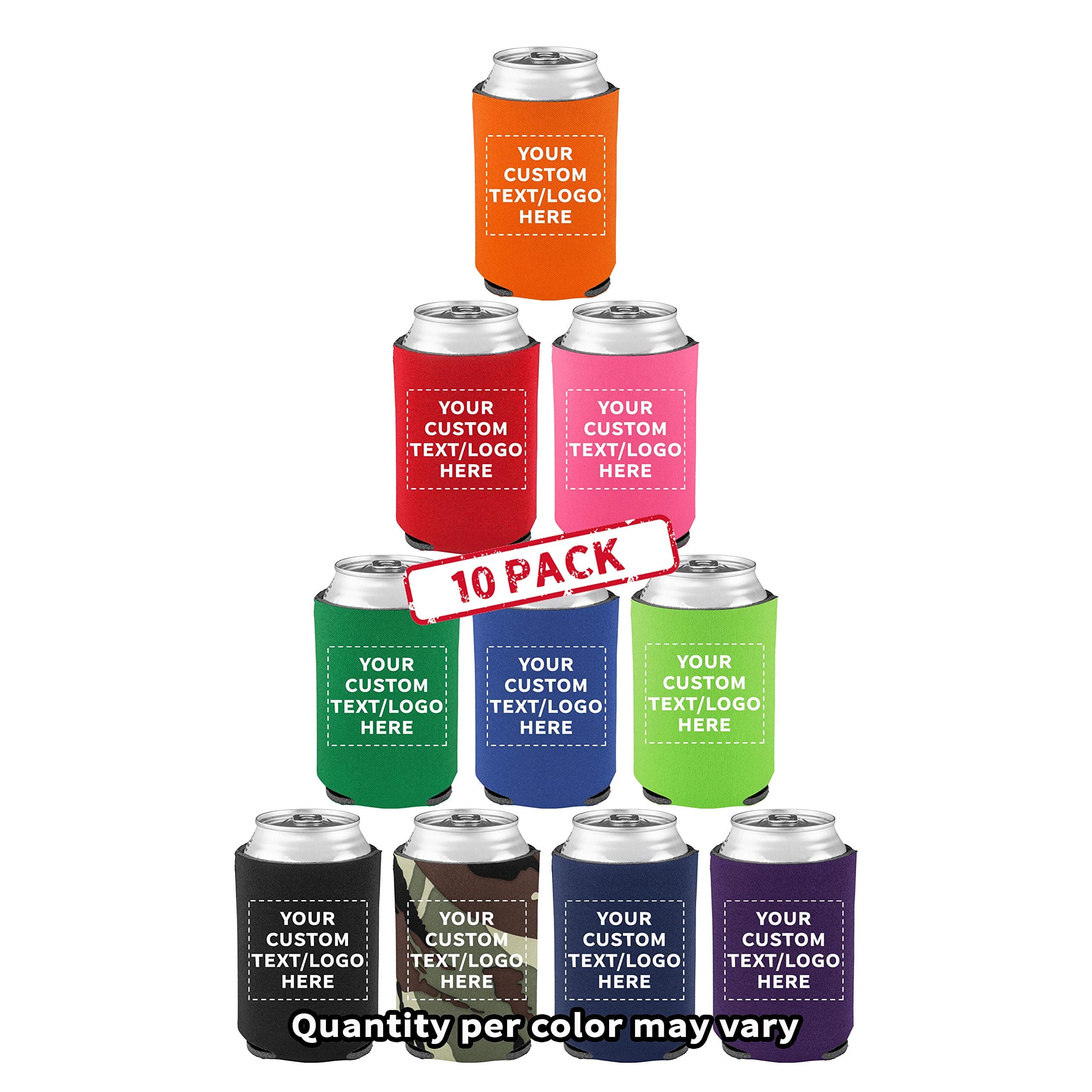 Custom Assorted Collapsible Can Coolers Set of 10, Personalized Bulk Pack - Keeps Your Drink Cold, Great for Beer, Soda and other Beverages - Assorted