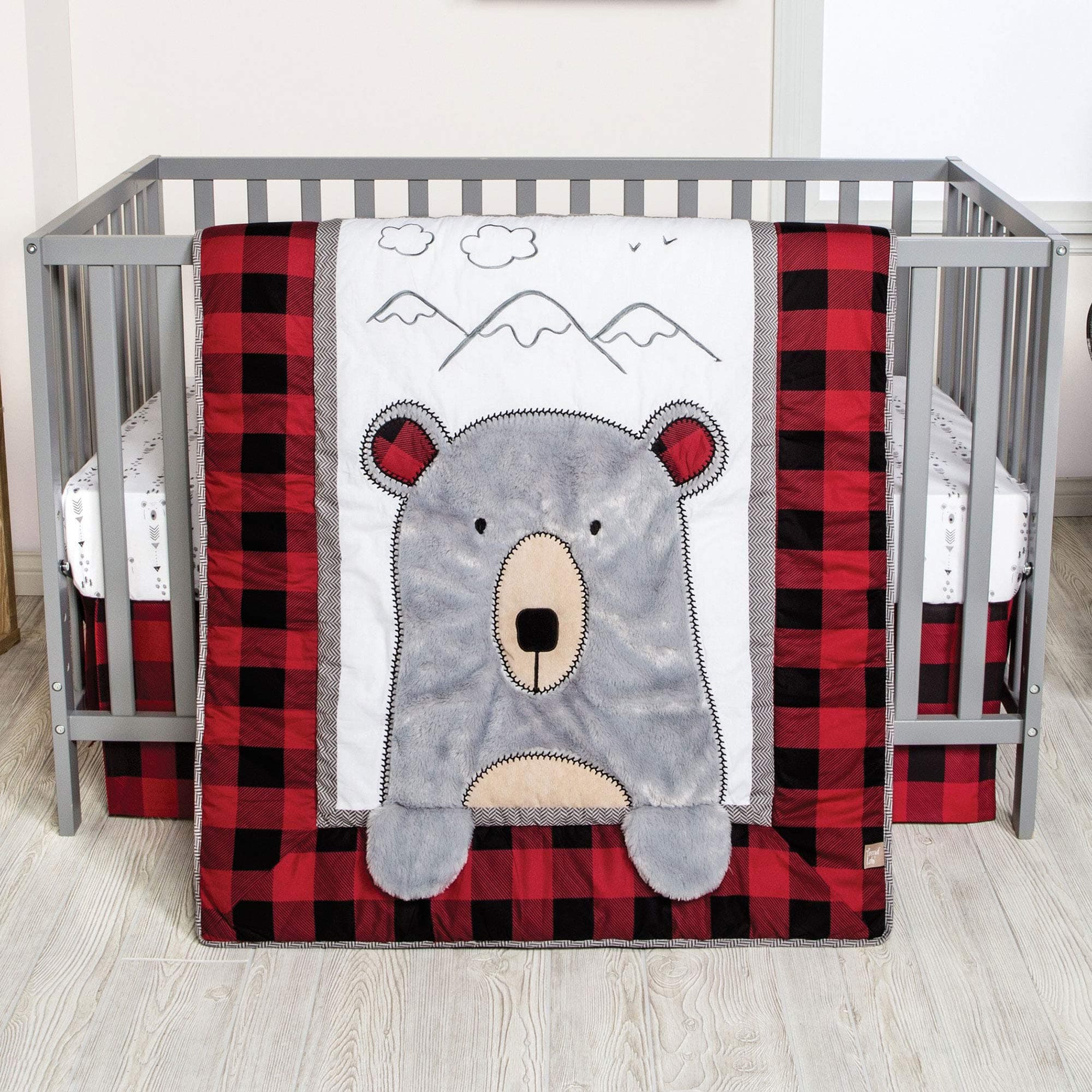 Trend Lab Peak-a-Bear 3 Piece Crib Bedding Set, Gender-Neutral Color Palette, includes Quilt, Fitted Crib Sheet and Skirt