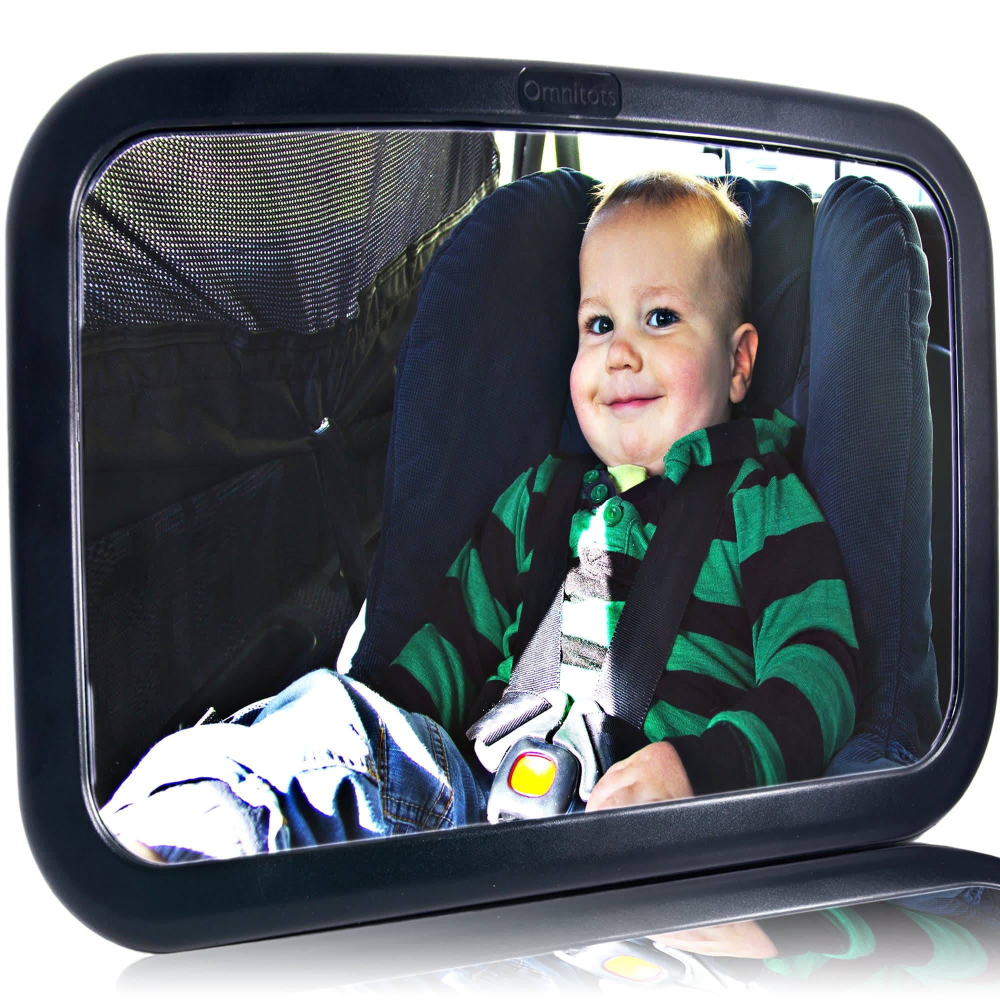 Backseat Baby Car Mirror - Rear Facing by Omnitots - Crash Tested - Large Safe & Shatterproof Adjustable Wide Angled With Clear Convex Reflection - Best Child View