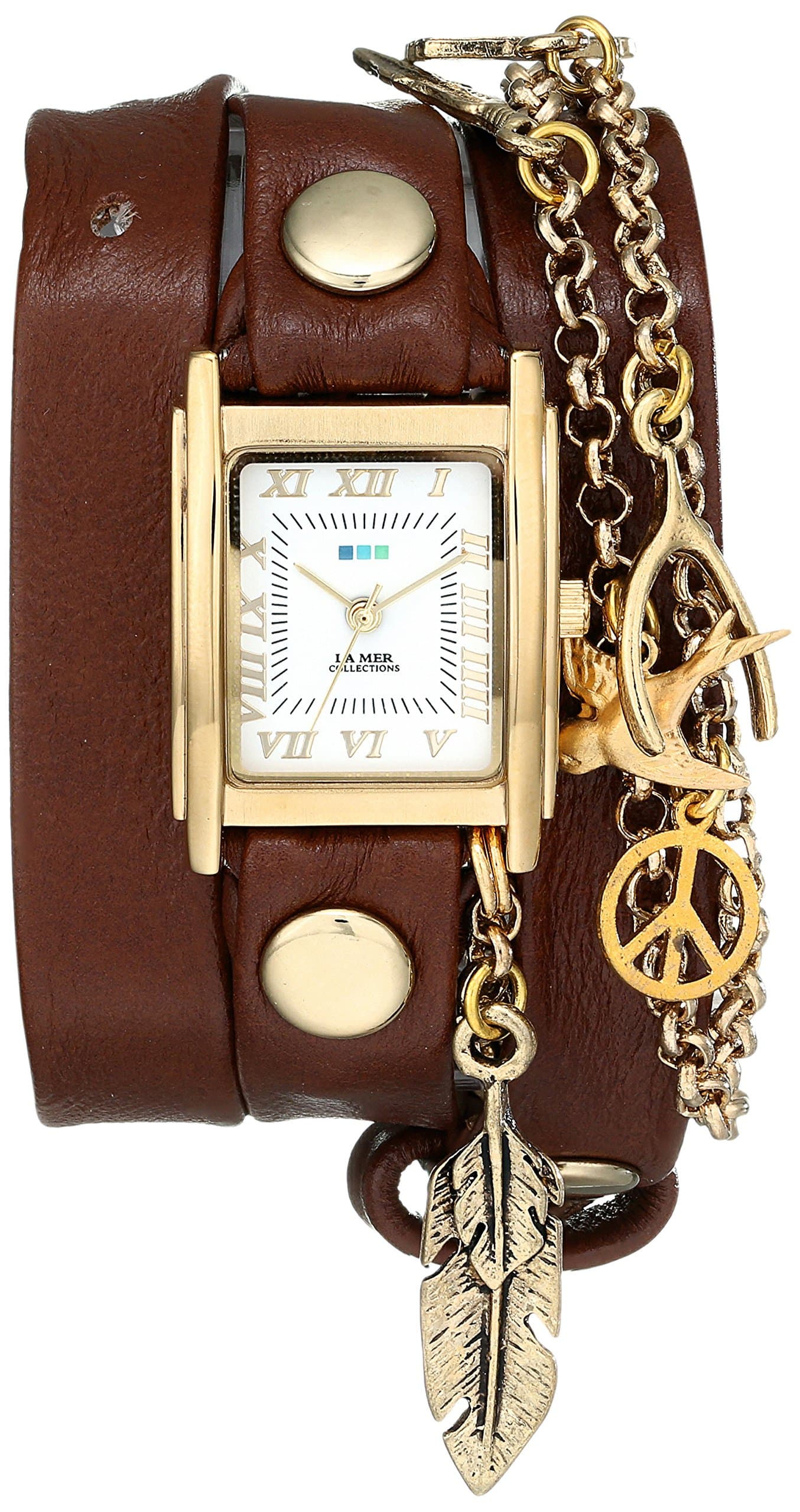 La Mer Collections Women's LMCW1006 Peace Pipe Charm Chain Wrap Watch