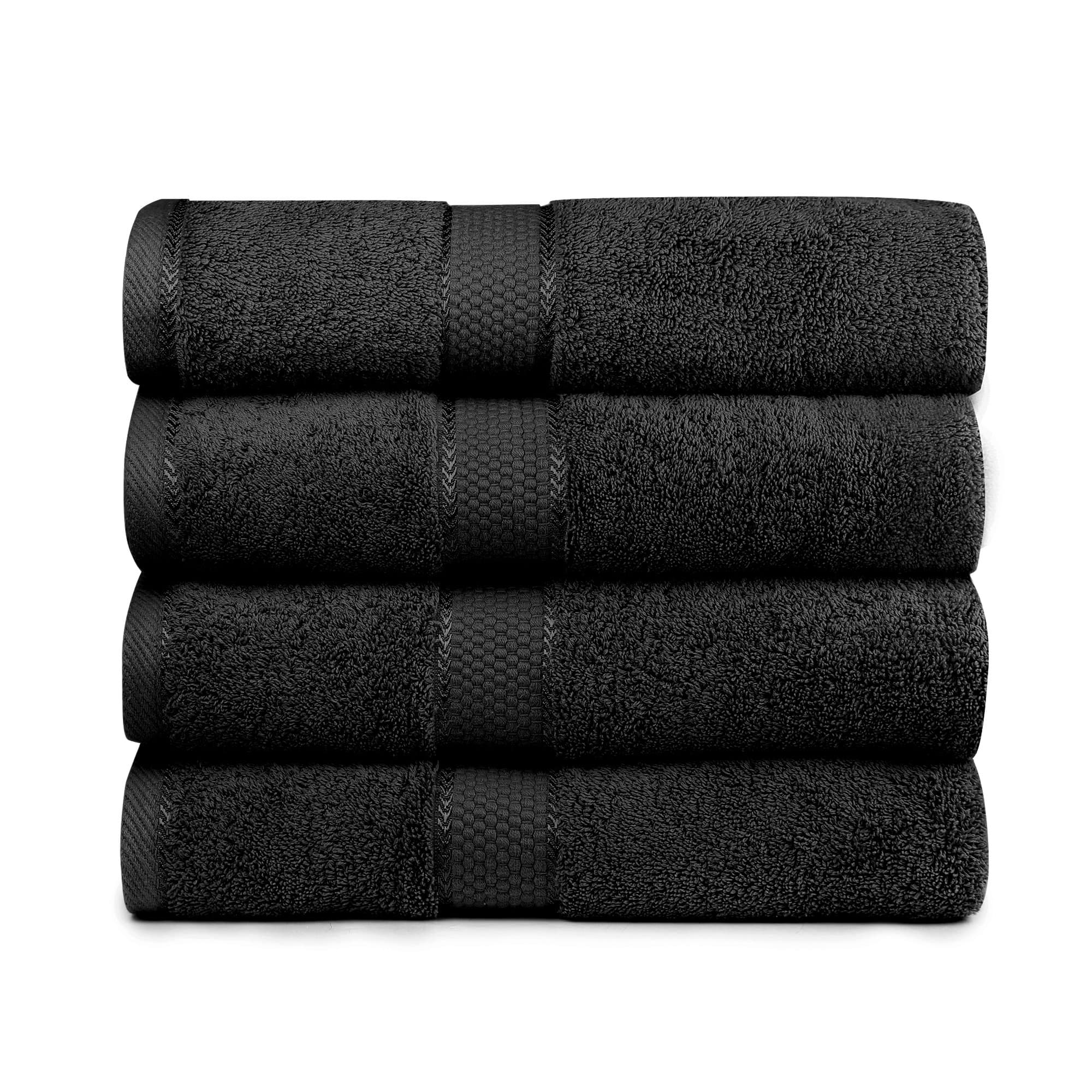 Bigsal 4-Piece Luxury Bath Towels Set – Super Soft & Durable - 700-GSM - 100% Pure Cotton - Machine Washable & Quick Dry - Lightweight Home, Pool, Gym, Towel - 27" x 54" Inch (Black)