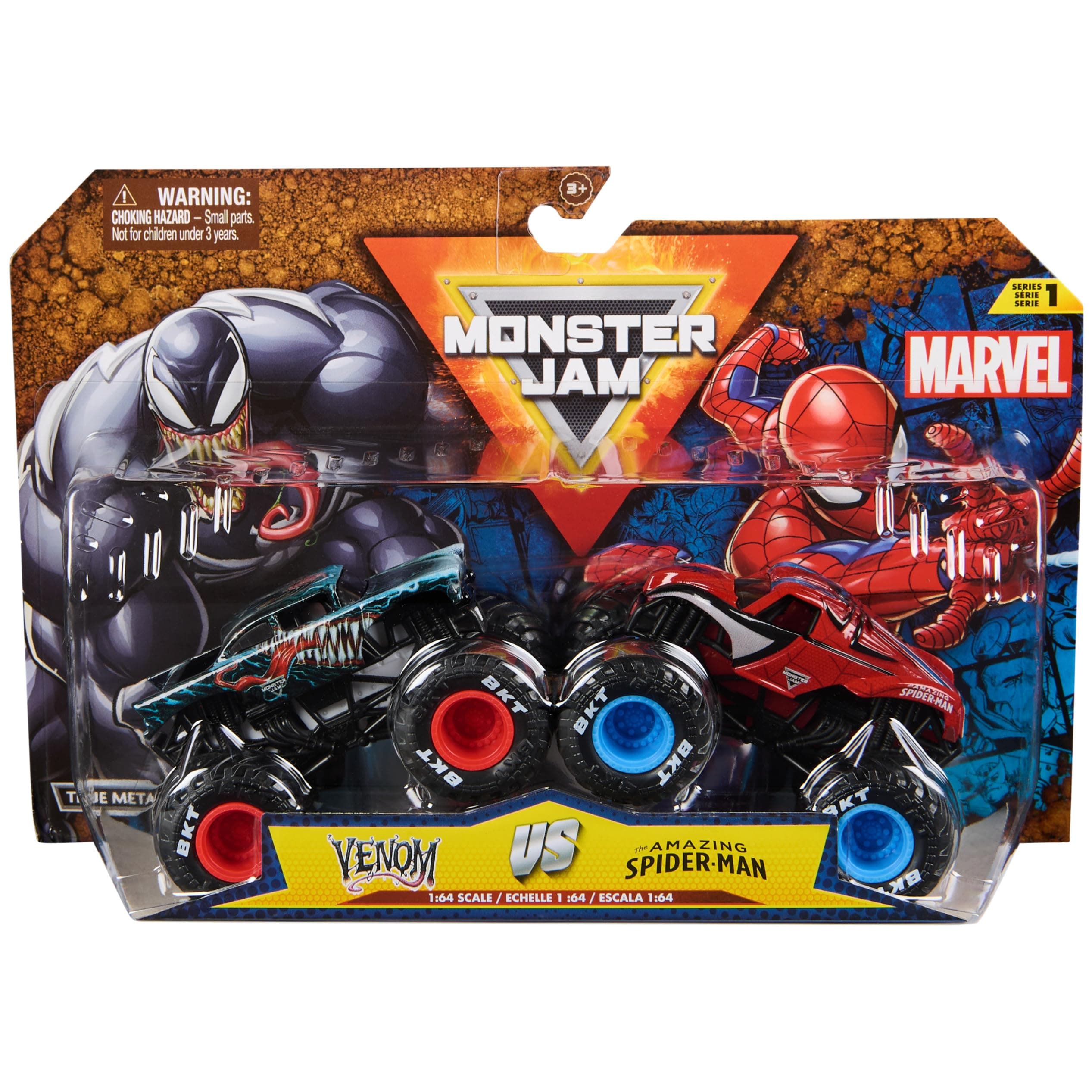 Monster Jam, Marvel Official Venom Vs. The Amazing Spider-Man Die-Cast Monster Trucks, 1:64 Scale, Kids Toys for Boys and Girls Ages 3 and up
