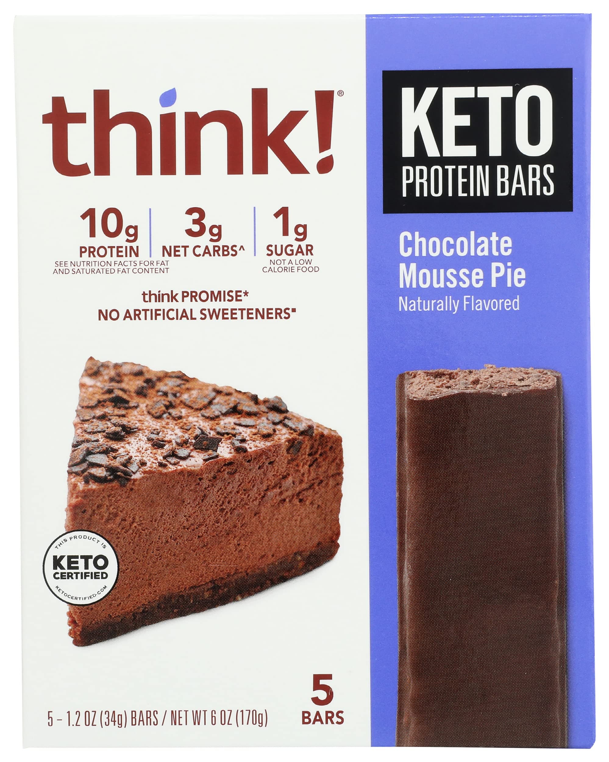 Protein Bars, High Protein Snacks, Gluten Free, Sugar Free Energy Bar with Whey Protein Isolate, Chocolate Mousse Pie, Nutrition Bars without Artificial Sweeteners, 5Pc, 6 Oz (Pack of 6)