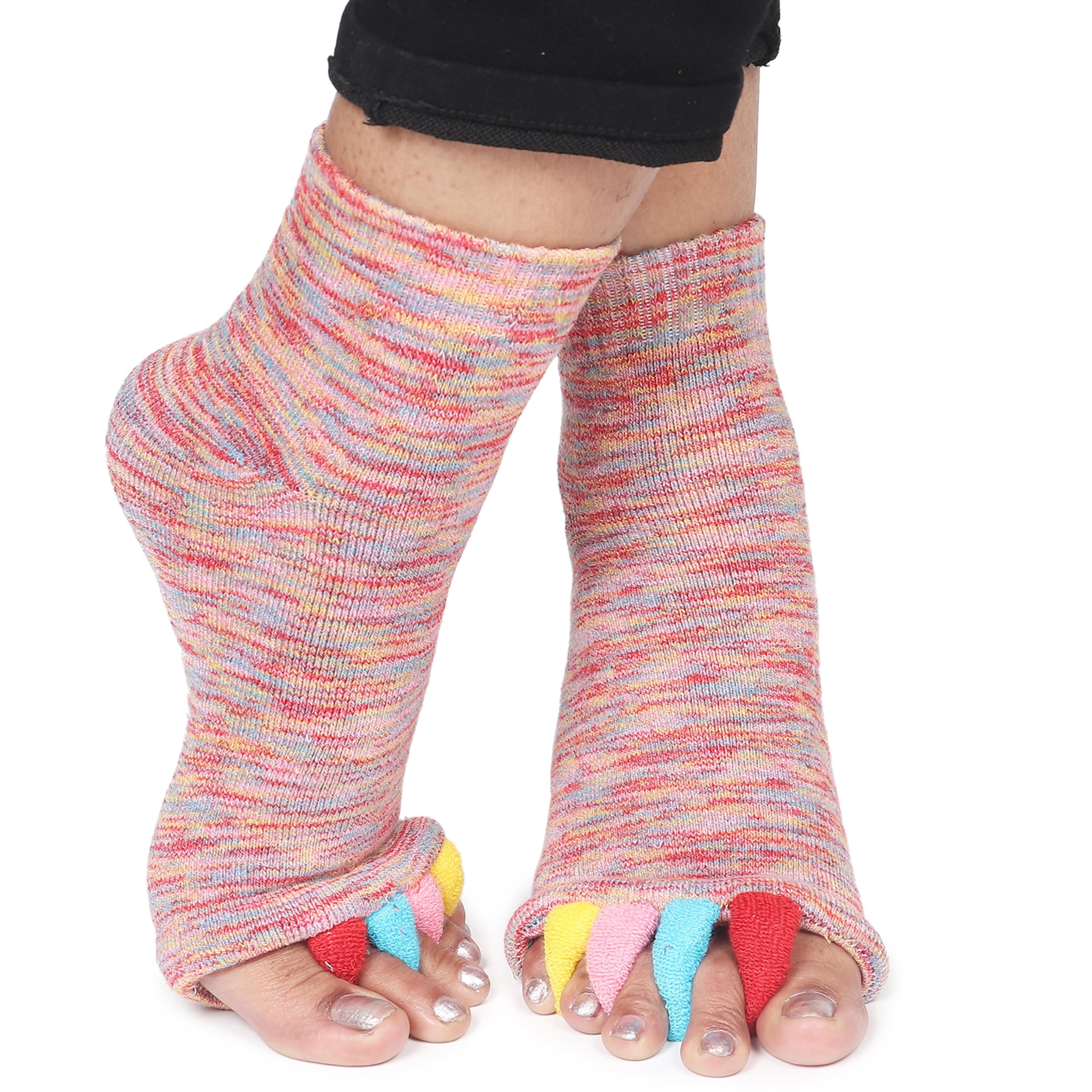 Aegon Foot Alignment Socks Cotton | 5 Toe Separator | For Foot Pain Relief | Bunion Corrector | Hallux Valgus | Plantar Fasciitis | 1 Pair (Multicolor)