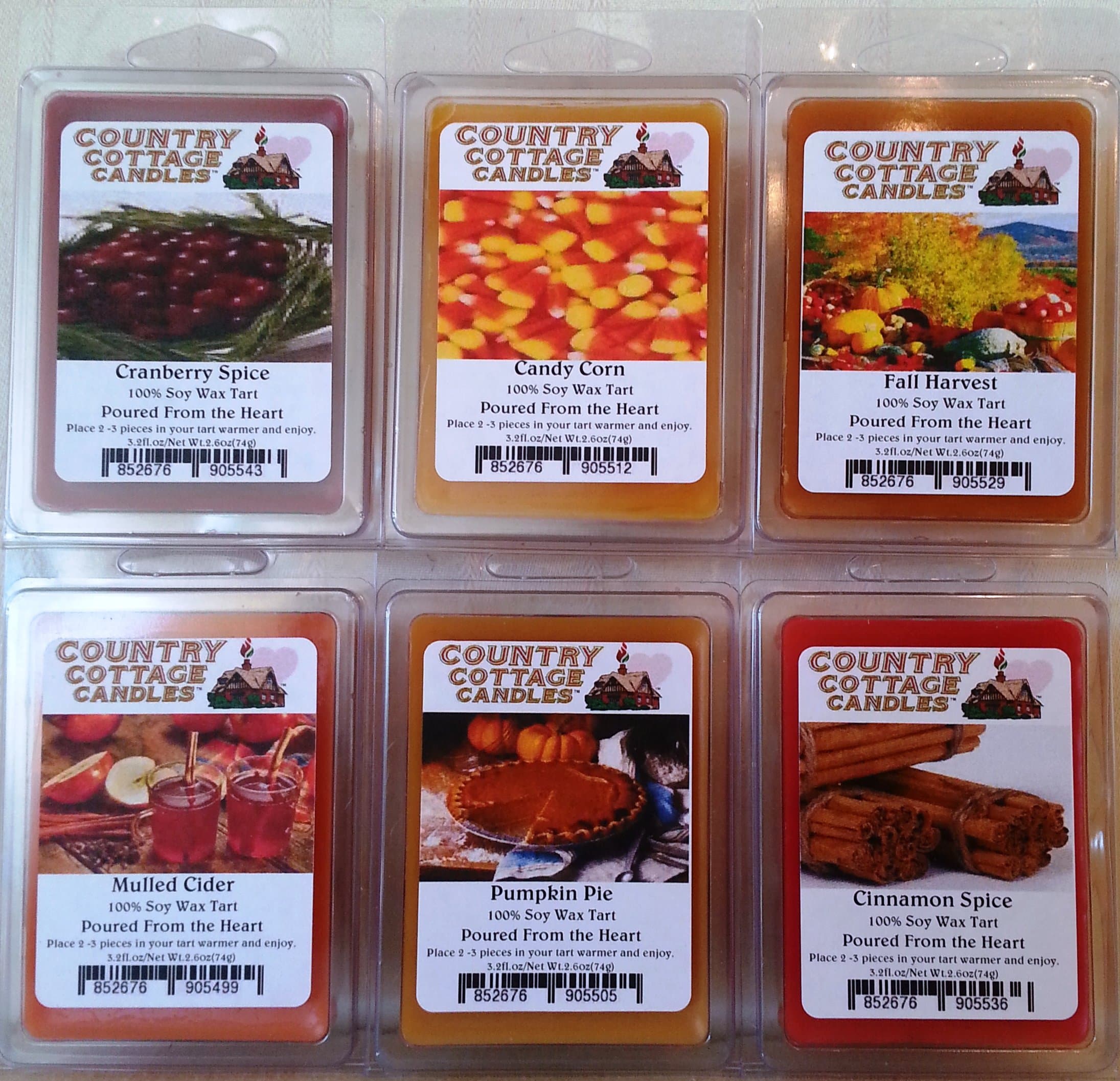 Fall Wax Melt Tart Collection: Over 1lb Premium Scented Soy Wax Tart Melts "Set Includes"(6)3.2oz:Mulled Cider,Pumpkin Pie,Candy Corn,Fall Harvest,Cinnamon Spice,Cranberry Spice