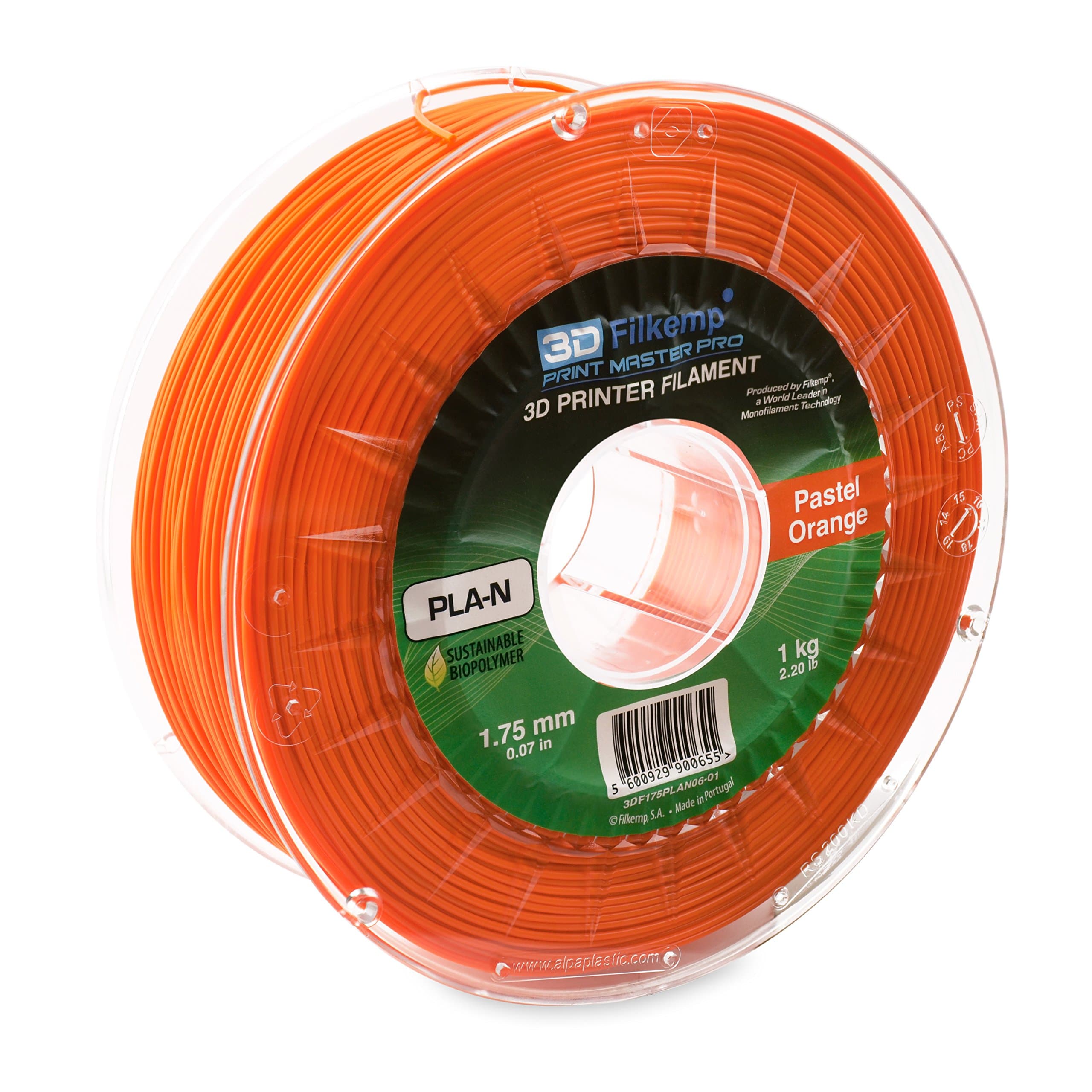 3D Filkemp Print Master Pro 3DF175PLAN06-01 Next Generation PLA 3D Printer Filament, Spool, 1.75 mm Diameter, Pastel Orange
