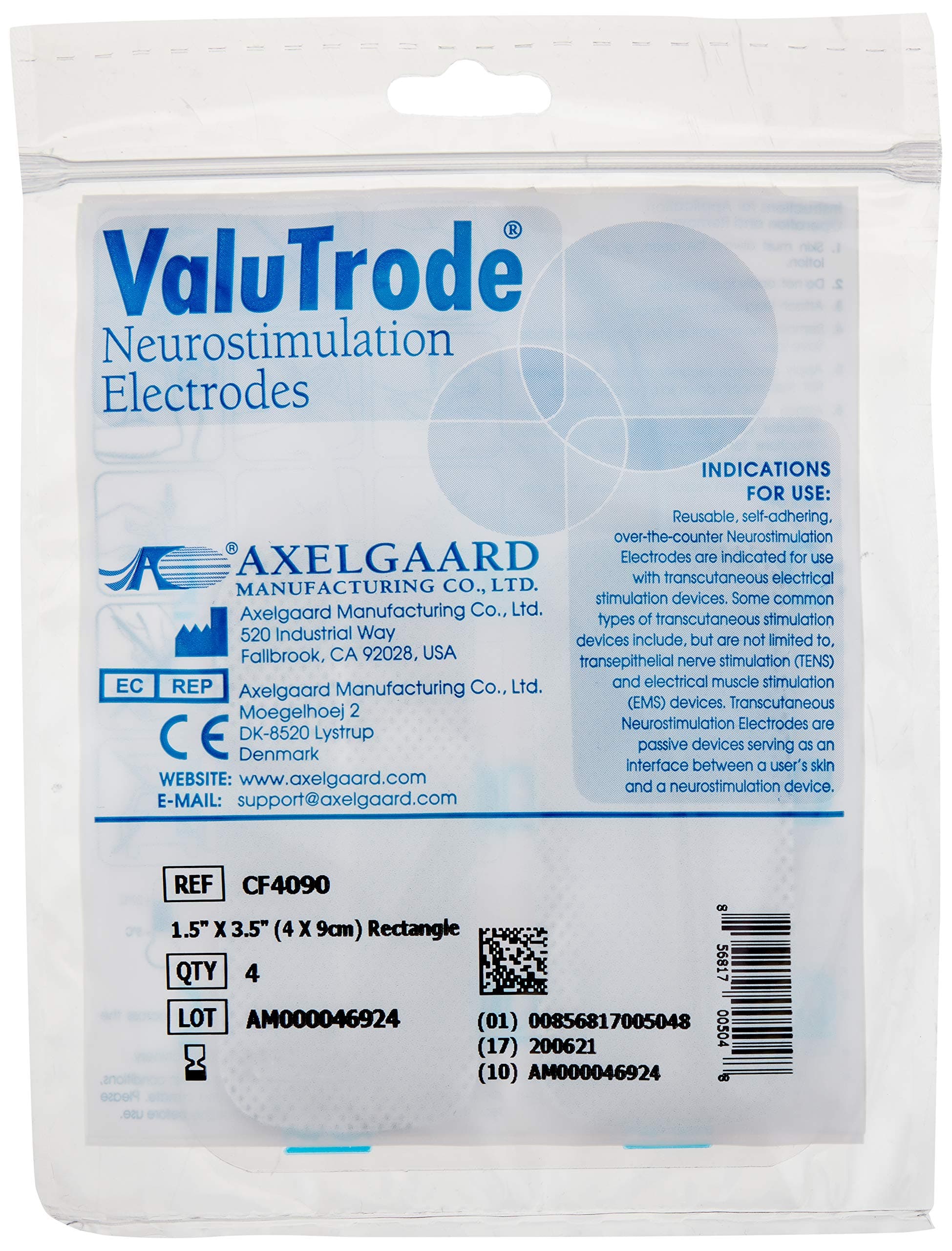Physical Therapy 82183 Axelgaard ValuTrode Cloth Electrodes, 1.5" x 3.5" Rectangle, Pack of 40