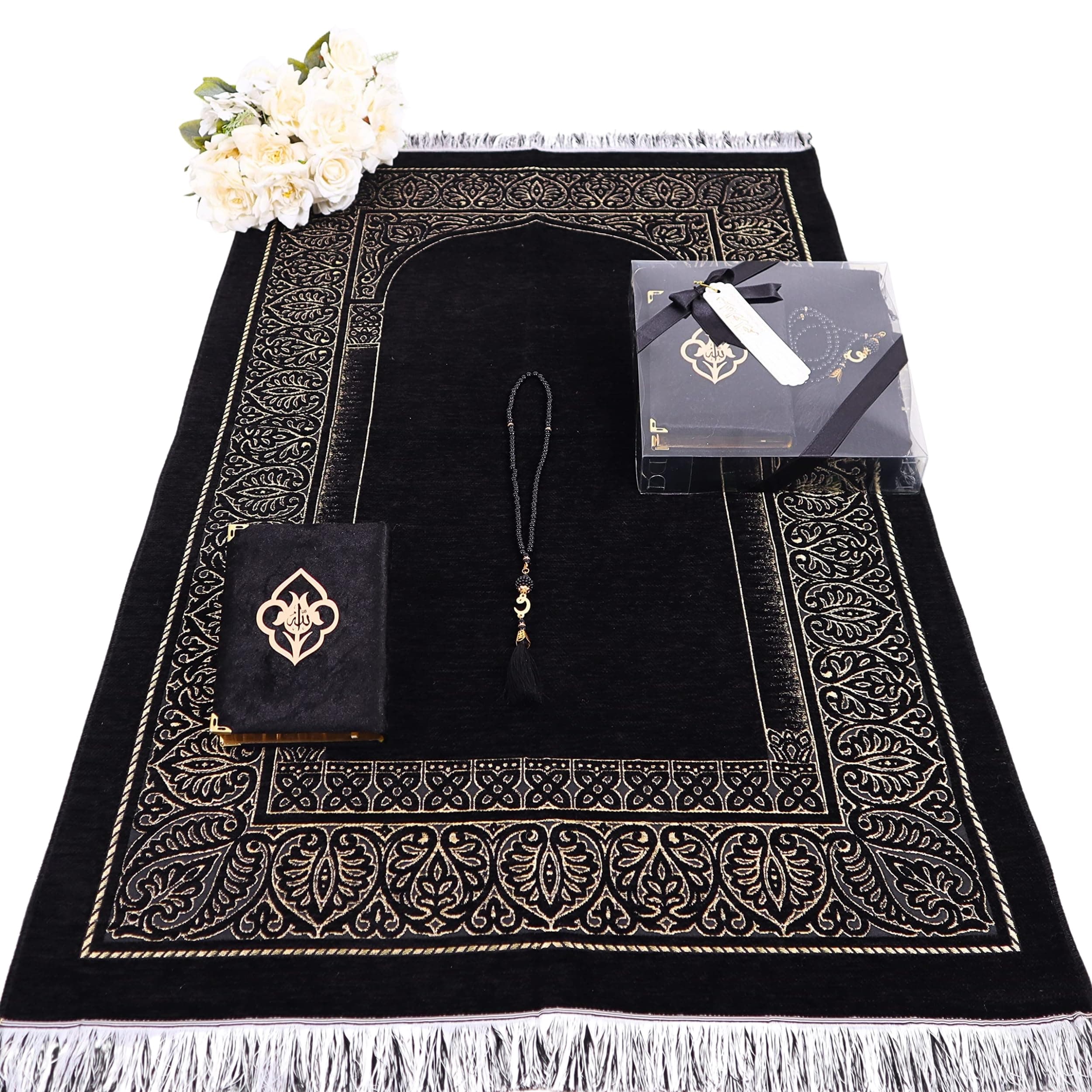 IEF Personalized Prayer Rug Quran Prayer Beads Islamic Gift Set, Ramadan Eid Wedding Birthday Mother's Day Father's Day Anniversary Day Gifts