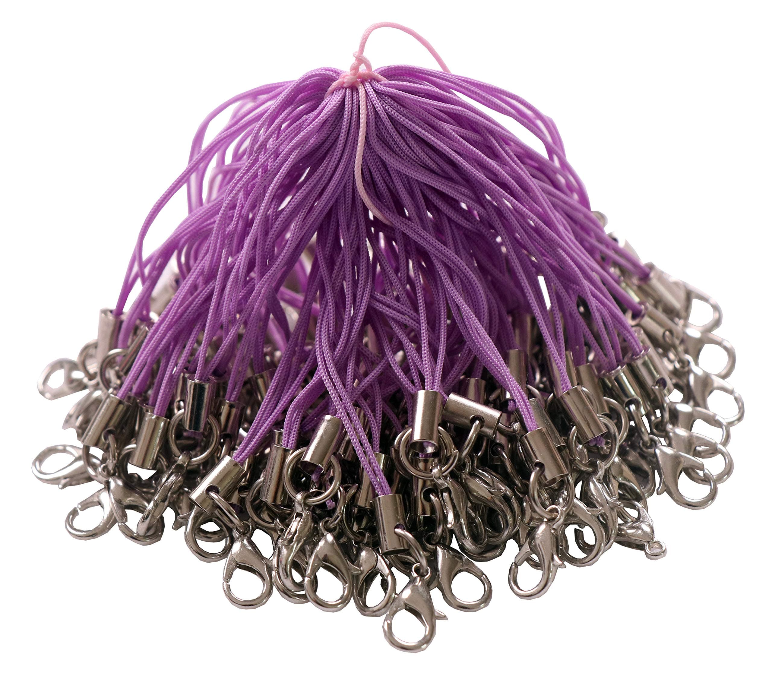 YAKA 100 Pack Cellphone Strap with Lobster Clasp Straps Lanyard Lobster Clasp Lariat Cord Strap for Cellphone Jewelry USB Flash Drives2.56 inch Purple