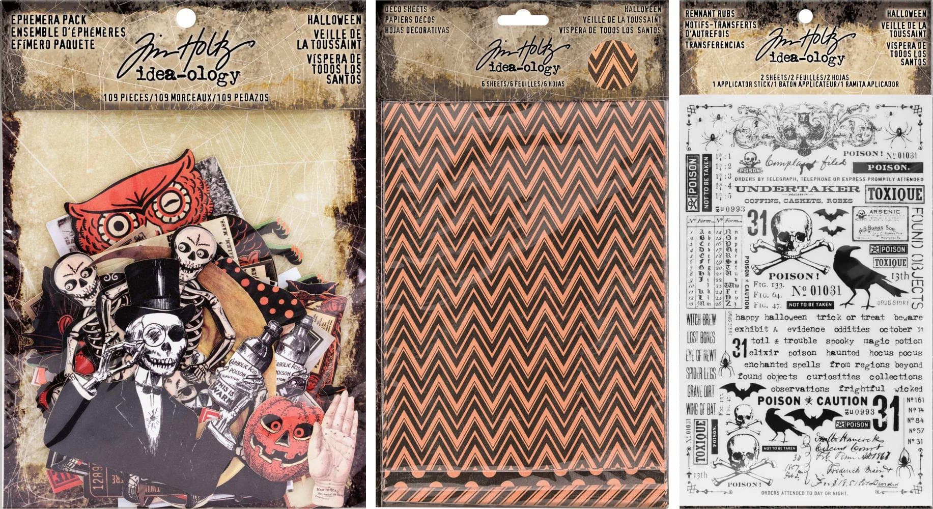 Tim Holtz Idea-ology 2017 Halloween - Deco Sheets, Halloween Ephemera & Remnant Rubs - 3 Item Bundle