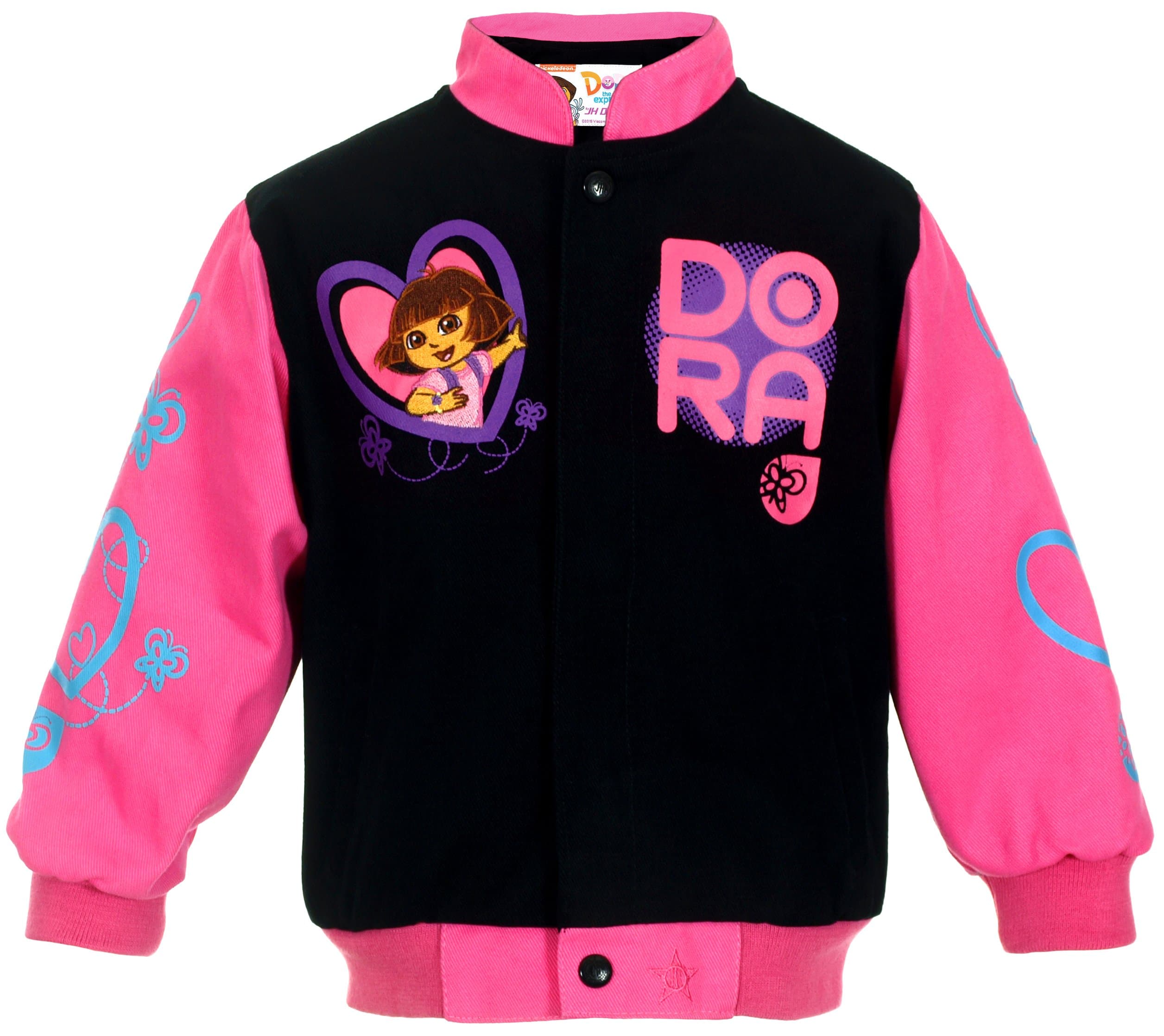 J.H. Design Girl's Dora Born to Explore Snap Up Jacket Black and Pink Jacket for Toddlers