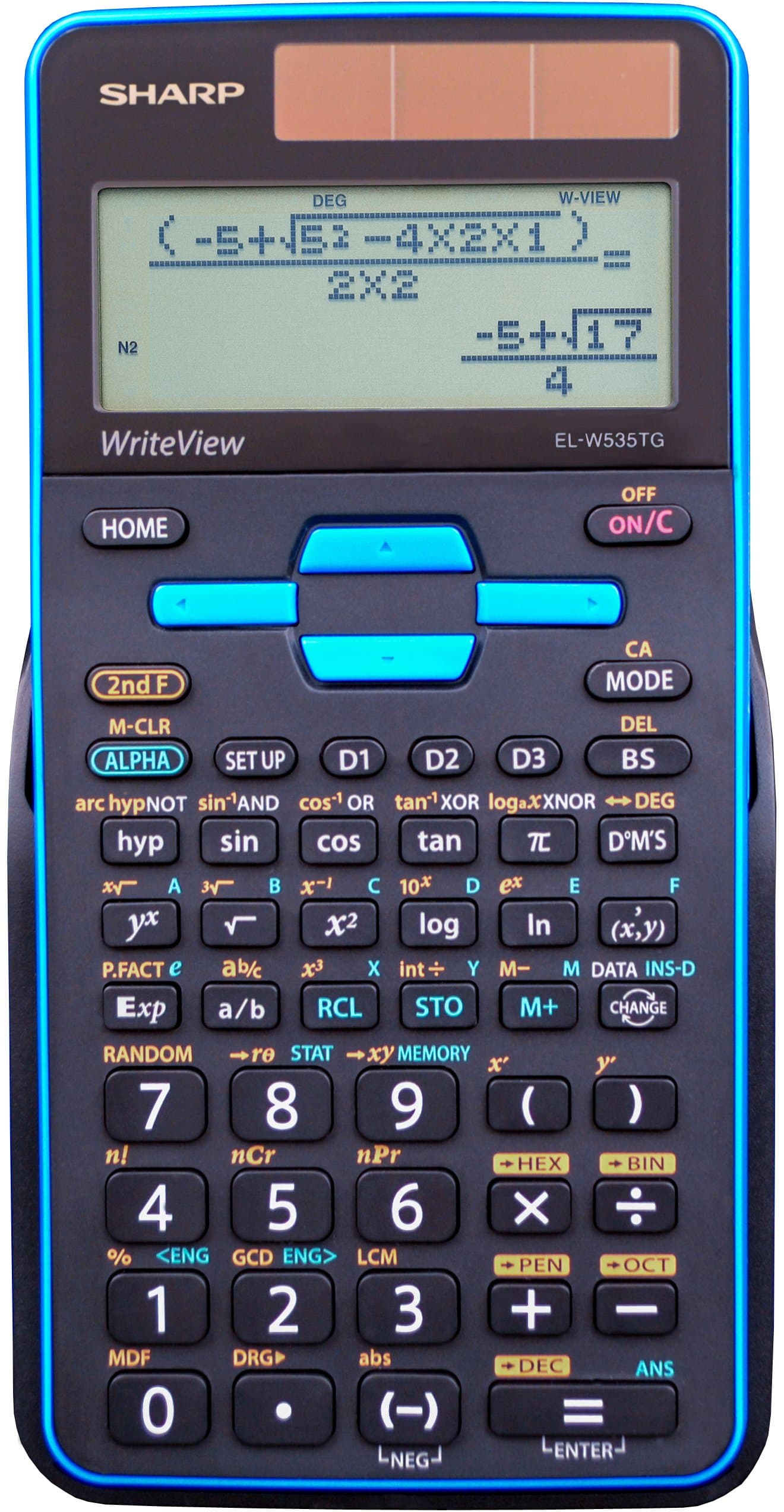 Sharp EL-W535TGBBL 16-Digit Scientific Calculator with WriteView, 4 Line Display, Battery and Solar Hybrid Powered LCD Black & Blue