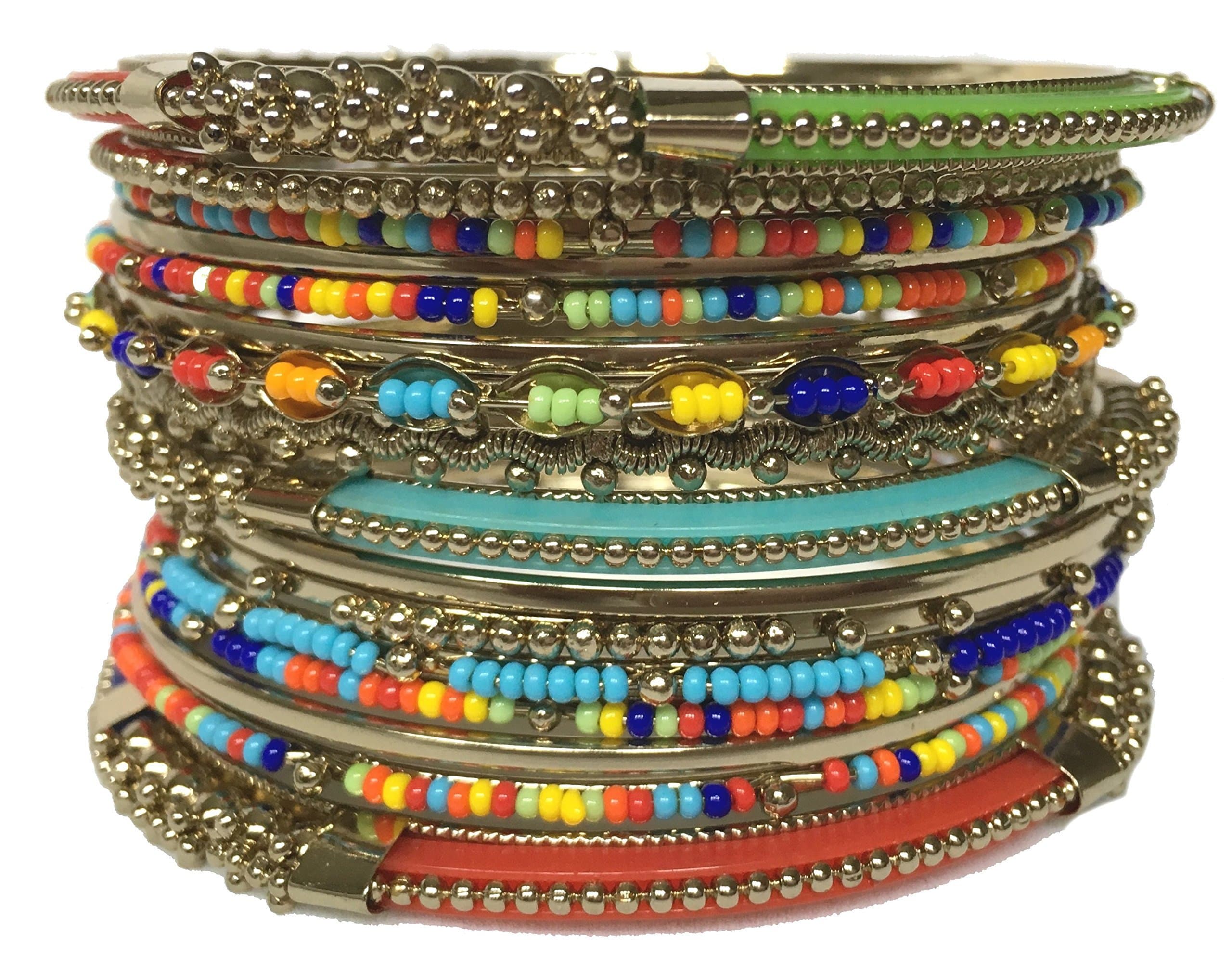 Shop One Twenty Antique Style 16 Piece Seed Bead Multi Color Stackable Indian Bangles Bracelet Set