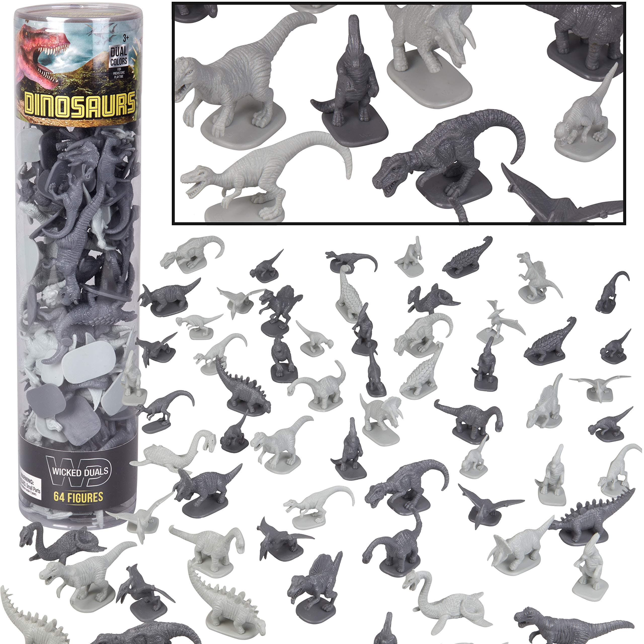 SCS Direct Dinosaur Action Figure Playset - 64 pc Toy Collection w 12 Different Dinos- Mini Figurines for Sandbox Play, Party Favors, Dioramas, Decorations Easter Egg Hunt Fillers- Great Gift for Kids