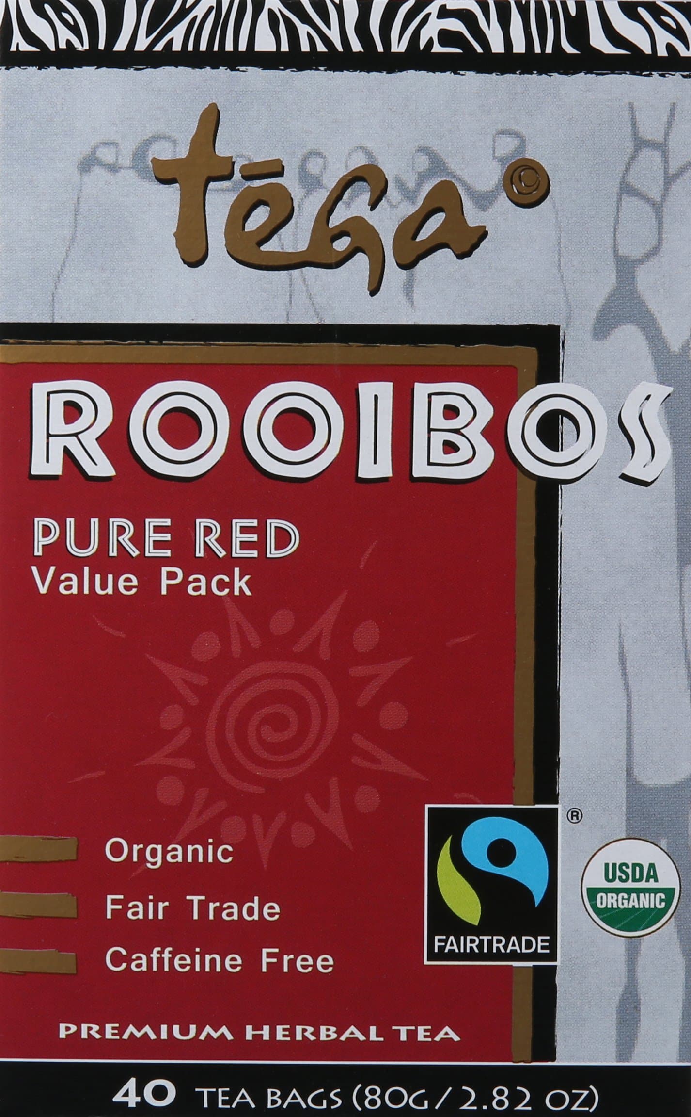 Tega Organic Rooibos Red Tea, 40-Count Tea Bags , 2.82 Oz (Pack of 4)