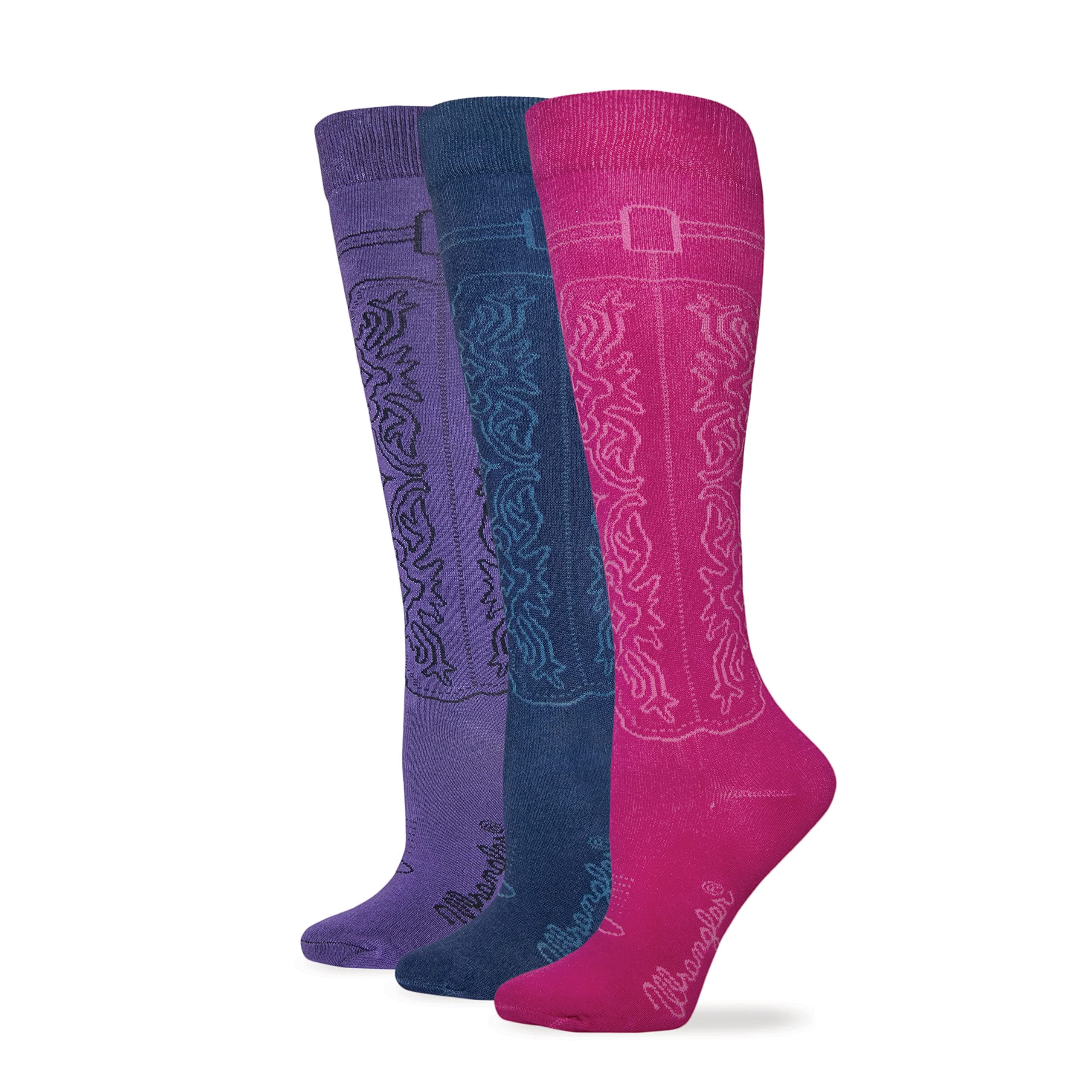 Ladies Cowgirl Boot Knee High Socks 3 Pair Pack, Medium