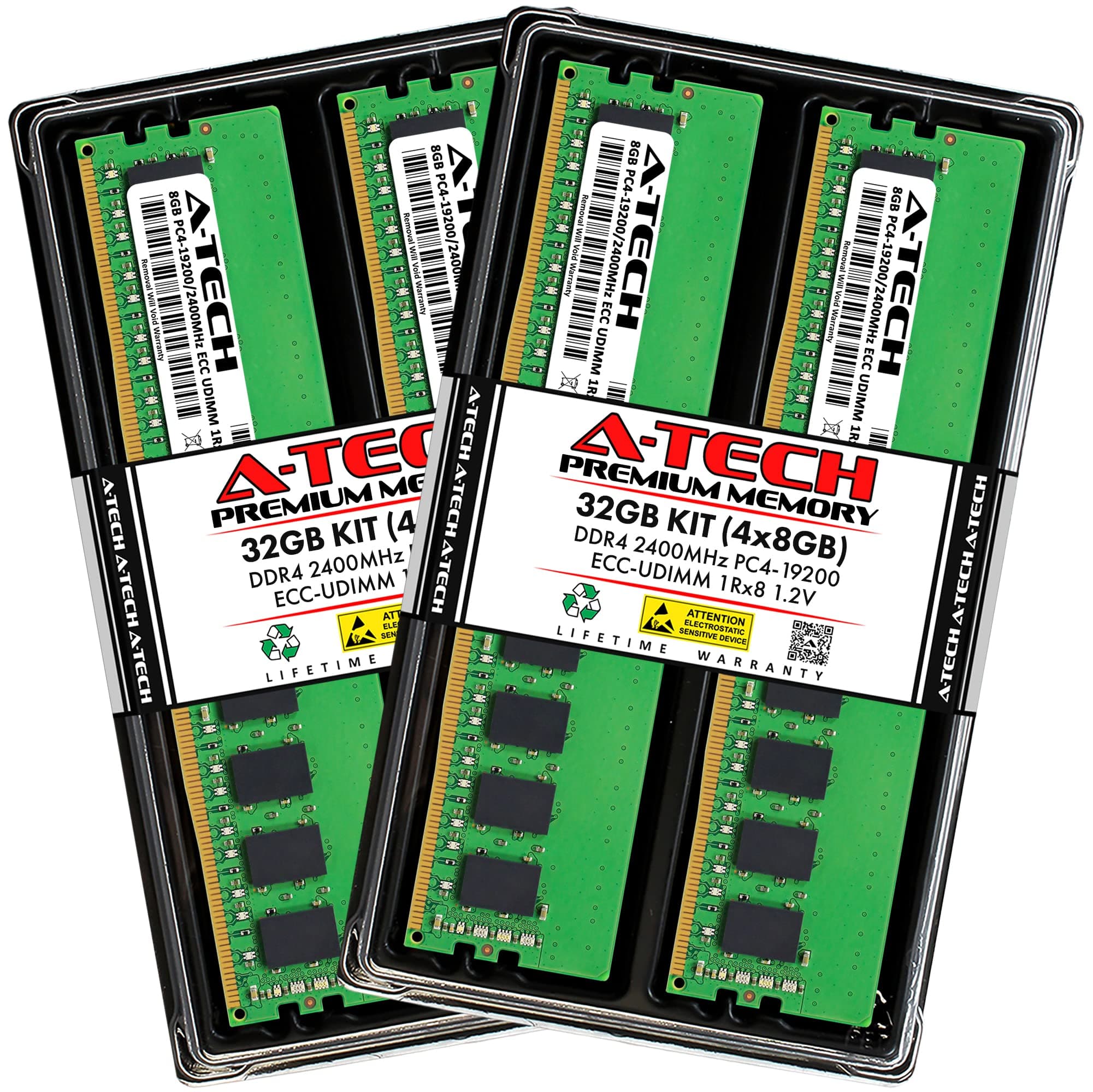 A-Tech Server 32GB Kit (4x8GB) DDR4 2400MHz PC4-19200 ECC UDIMM 1Rx8 Single Rank 1.2V ECC Unbuffered DIMM 288-Pin Server & Workstation RAM Memory Upgrade Modules (A-Tech Enterprise Series)