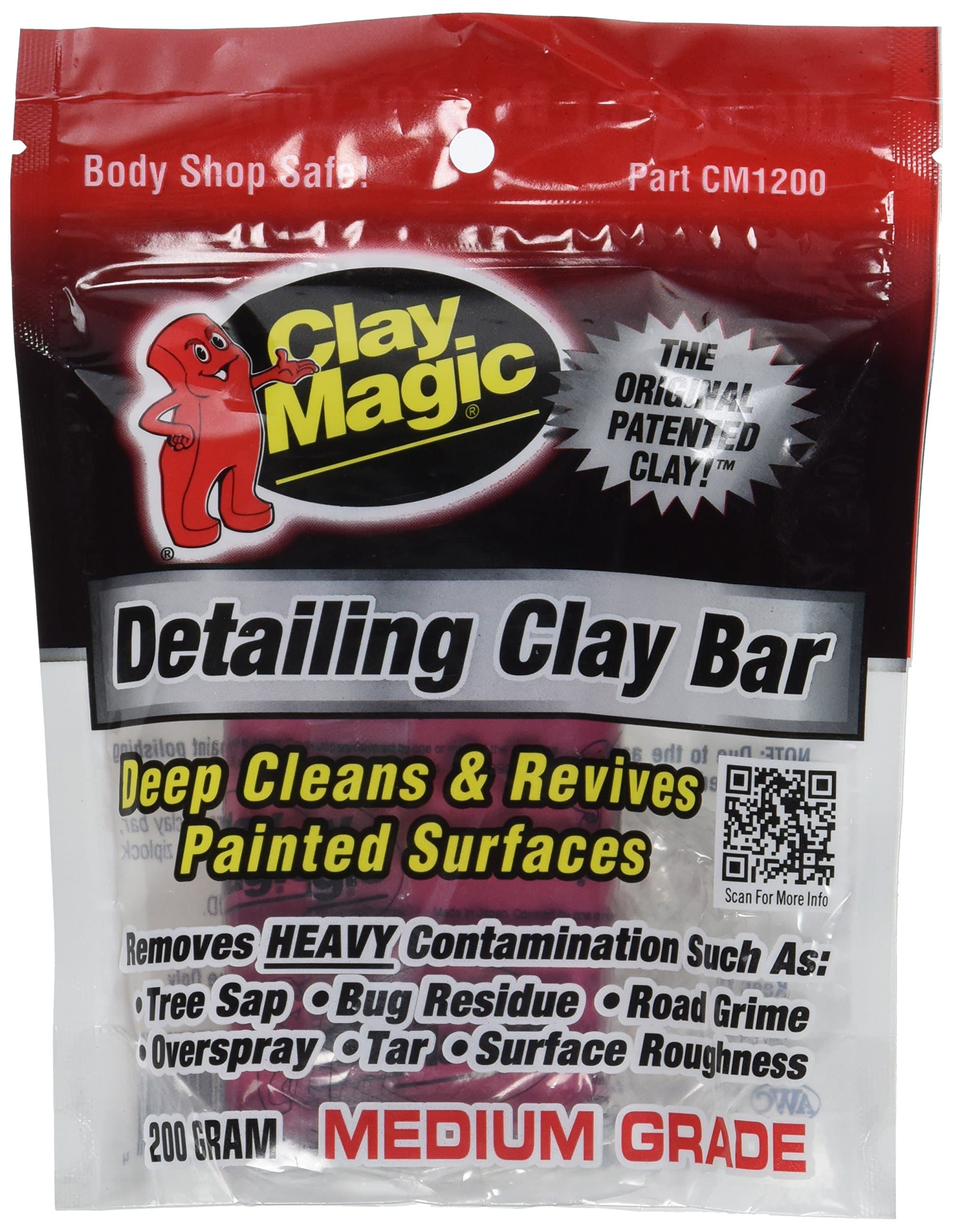 Evercoat Auto Magic Clay Magic - Red Clay Bar for Glass, Chrome, Fiberglass and More - Medium - 200 Grams