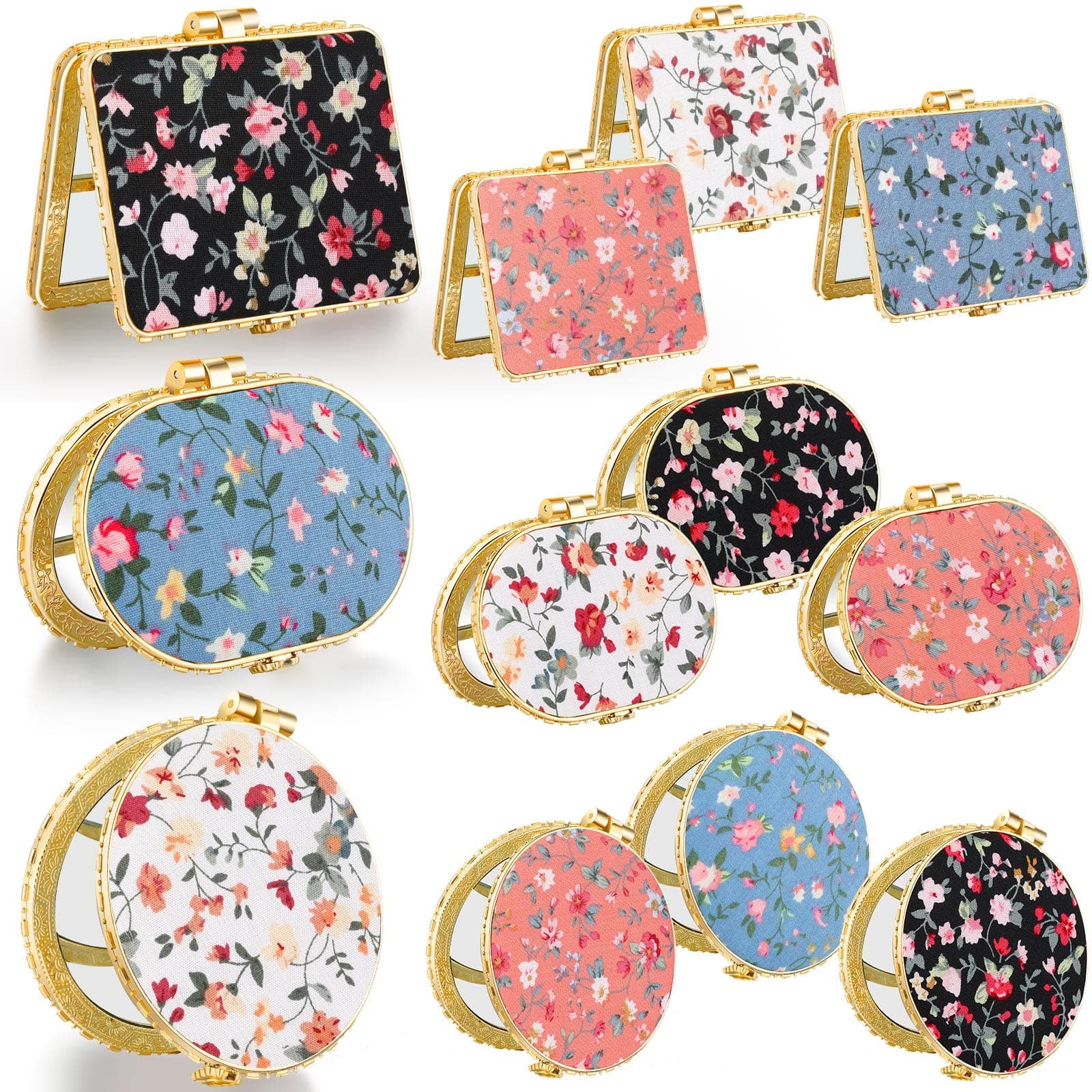 Blulu 24 Pcs Compact Mirror for Purse Bulk Small Flower Pocket Mirror Folding Floral Retro Vintage Valentine's Day Gifts for Women Makeup Travel Tea Party Birthday Holiday(Gold Edge)