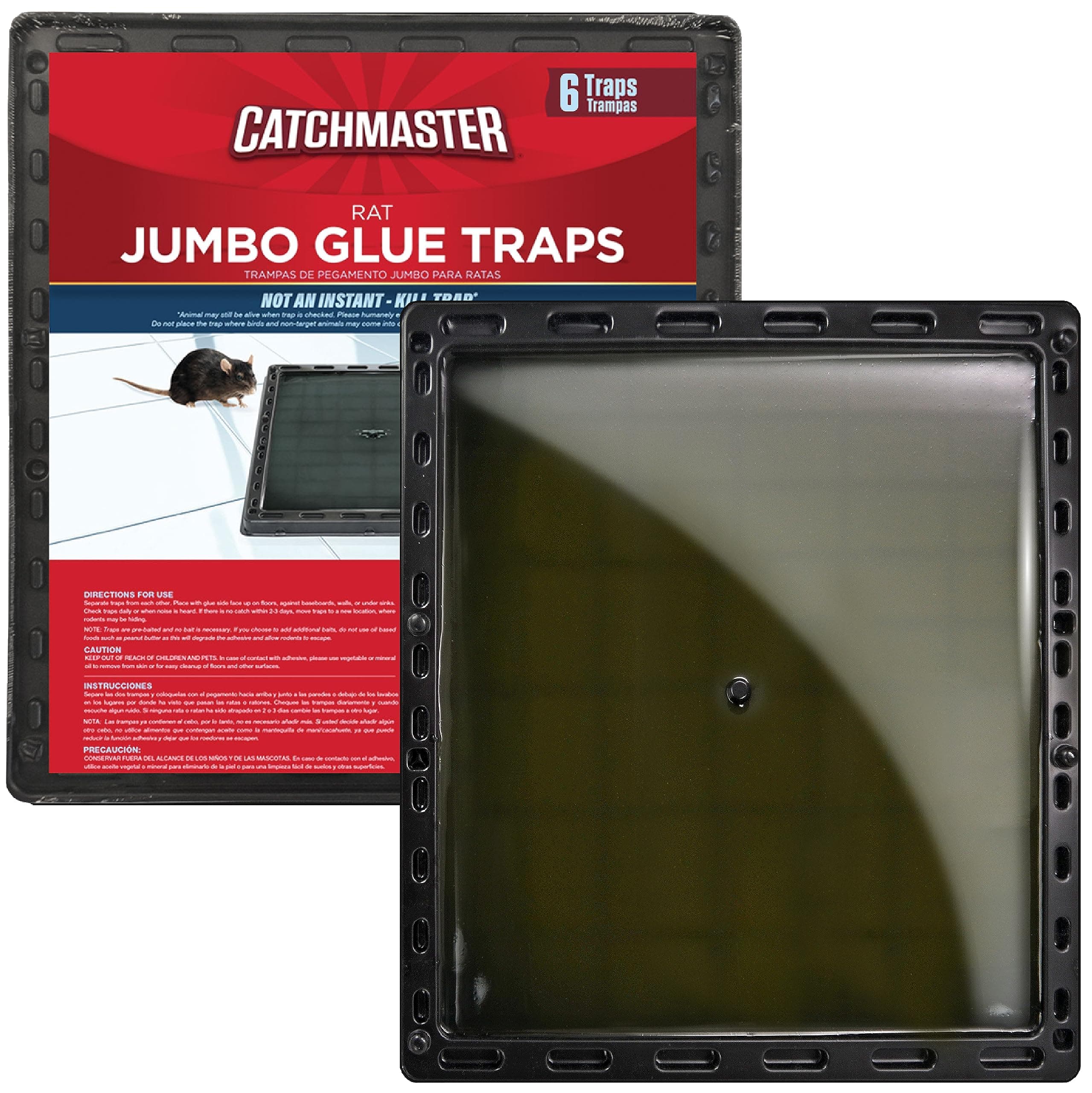 Catchmaster Jumbo Rat & Mouse Glue Traps 6Pk, Large Bulk Glue Board Rat & Mouse Traps Indoor for Home, Adhesive Plastic Tray for Snakes, Mice, & Spiders, Pest Control for House & Garage