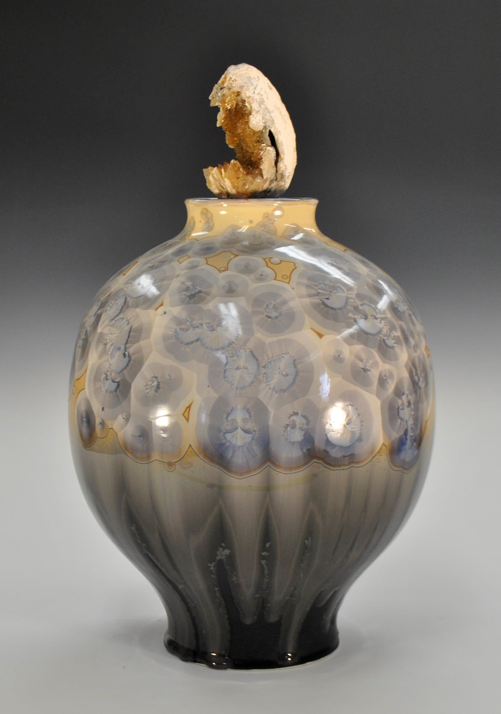 LARGE Crystalline Pottery Jar with Ancient Clam