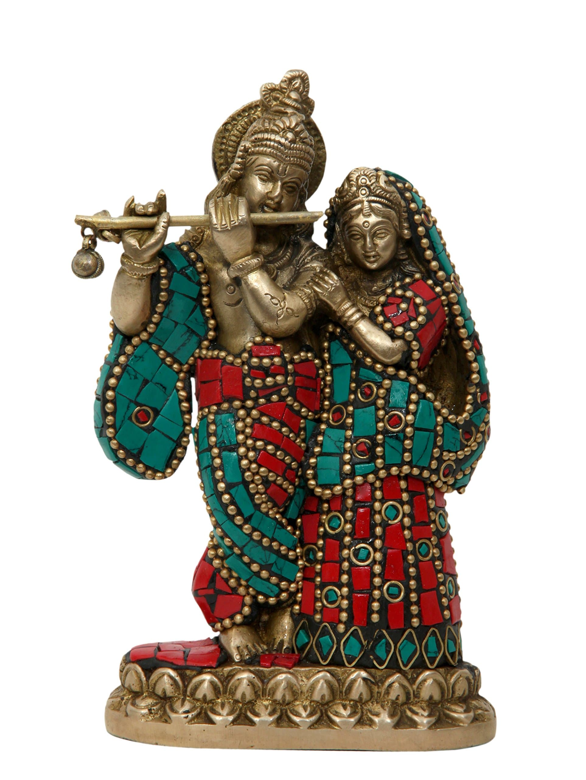 Aesthetic Decors Brass Radha Krishna Idol, Multicolour