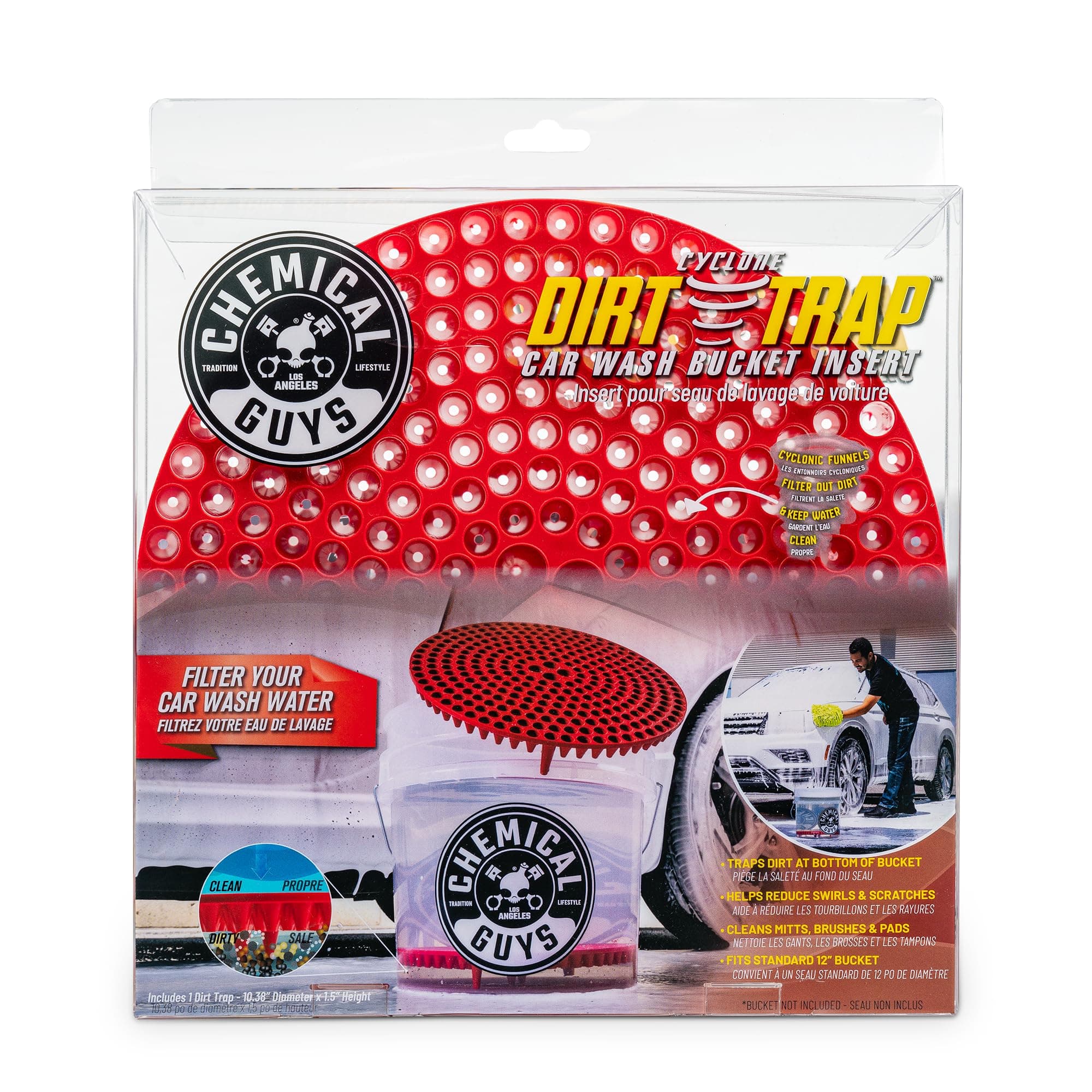 DIRTTRAP02 Cyclone Dirt Trap Car Wash Bucket Insert Car Wash Filter Removes Dirt and Debris While You Wash (Red) 12" Diameter Great For Washing Cars, Trucks, SUVs, RVs & More