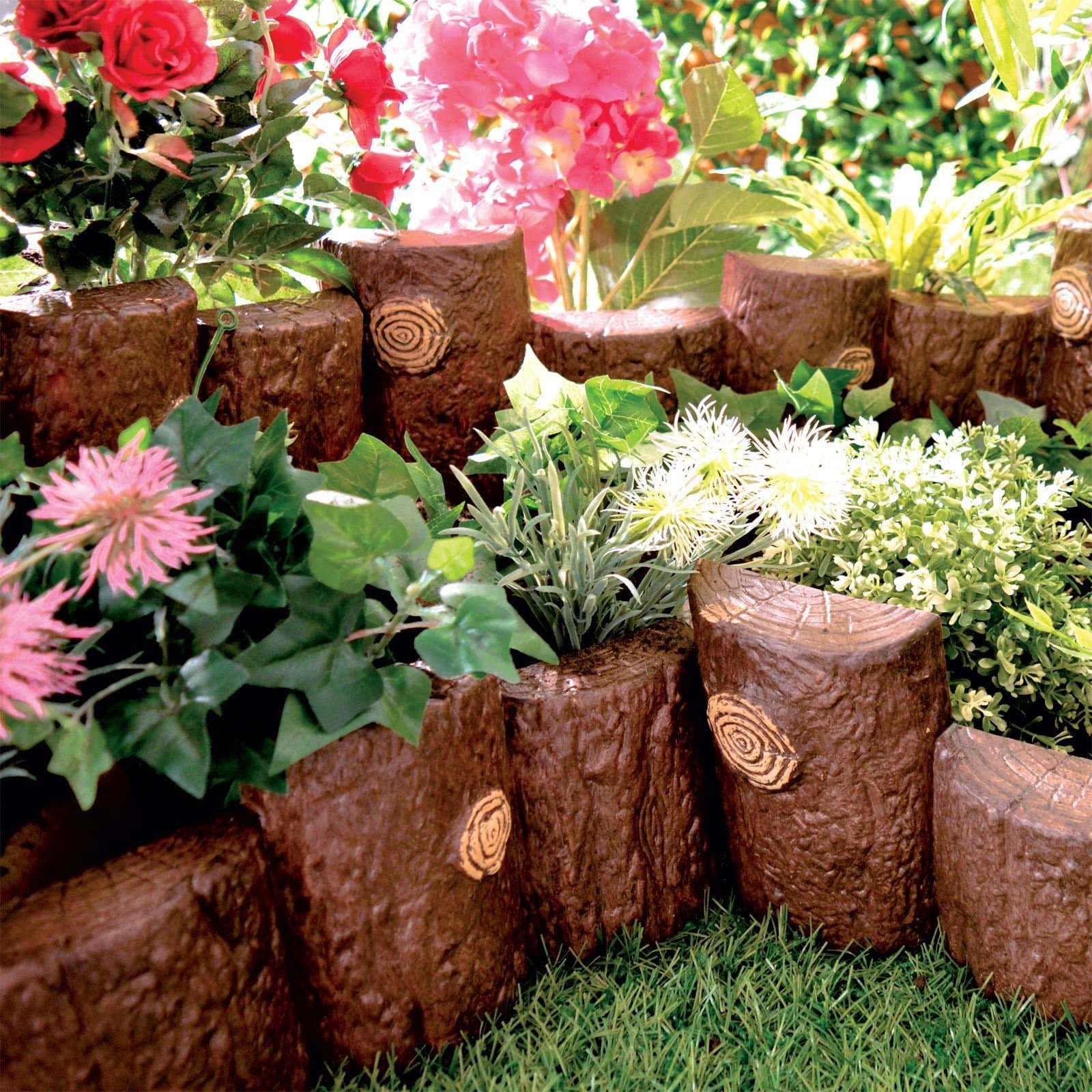 Wood Log Effect Edging Plastic Lawn Edge Edging Wooden Border Garden Flowerbed