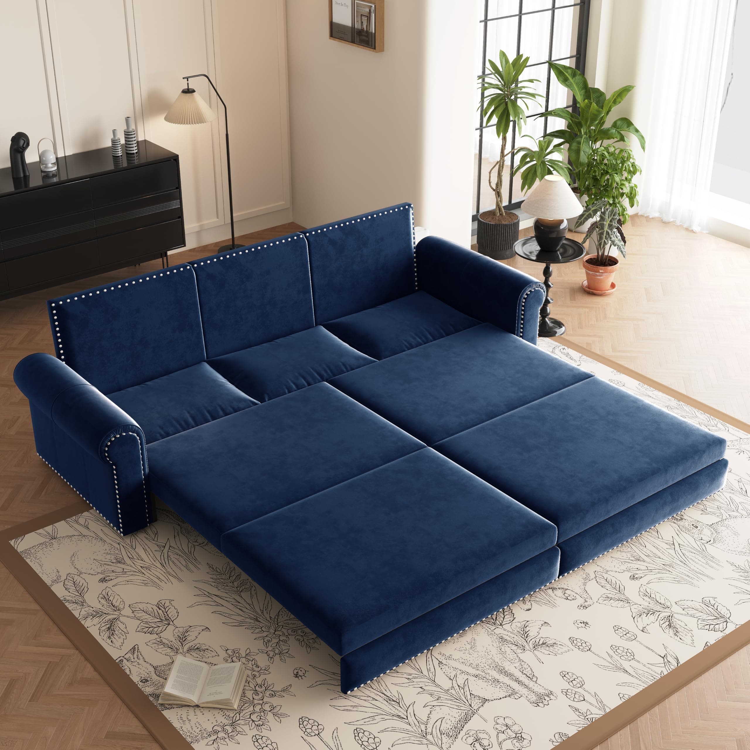 DNChuan 93.7" Chesterfield 3 Seater Pull Out Sofa Bed King Size with Pillows,...