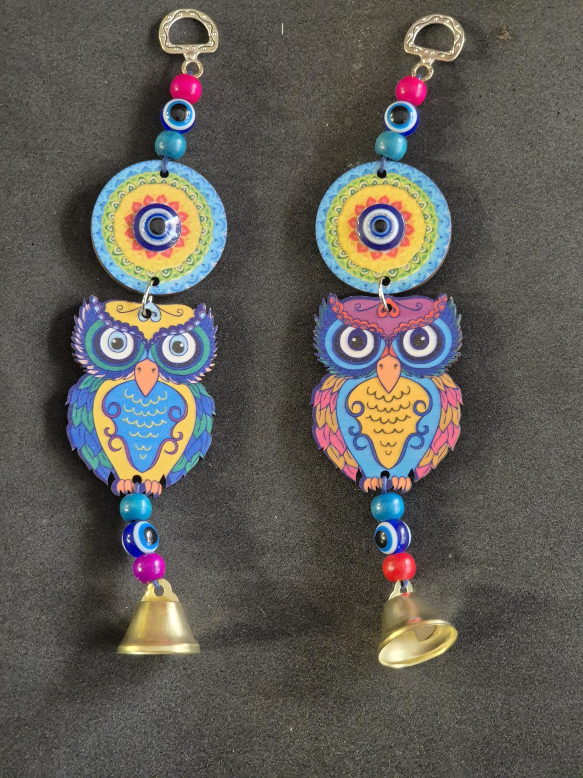 DT DECTONE Set of 2 Blue Evil Eye Hanging Pendant Decoration | Owl Design Lucky Hanging Ornament Amulet for Car | Nazar Battu Home and Office for Protection and Blessing