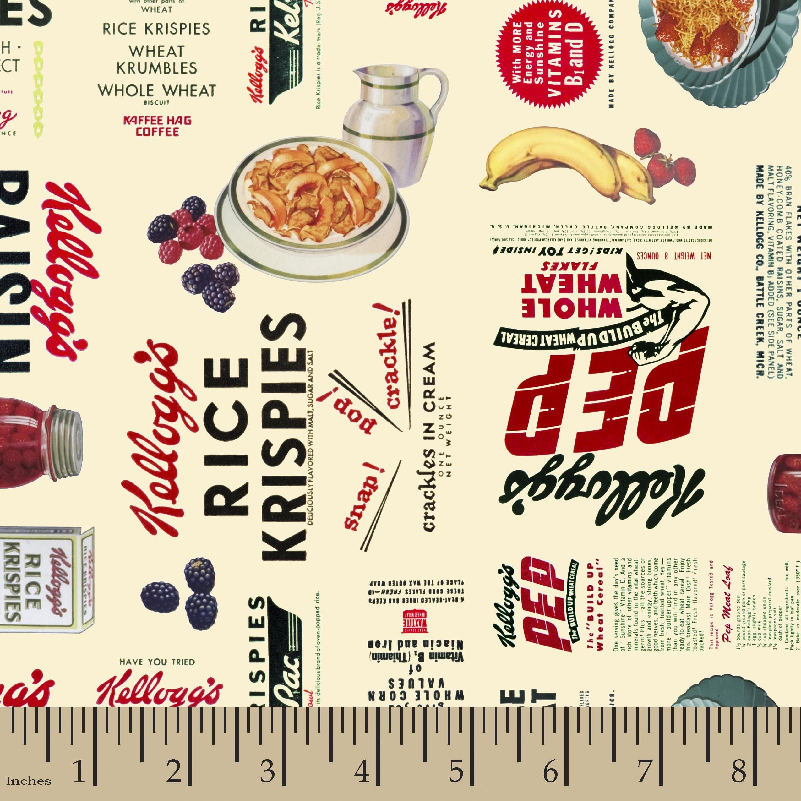 Kellogg Cereal and Fruit Fabric by The Yard, Cream