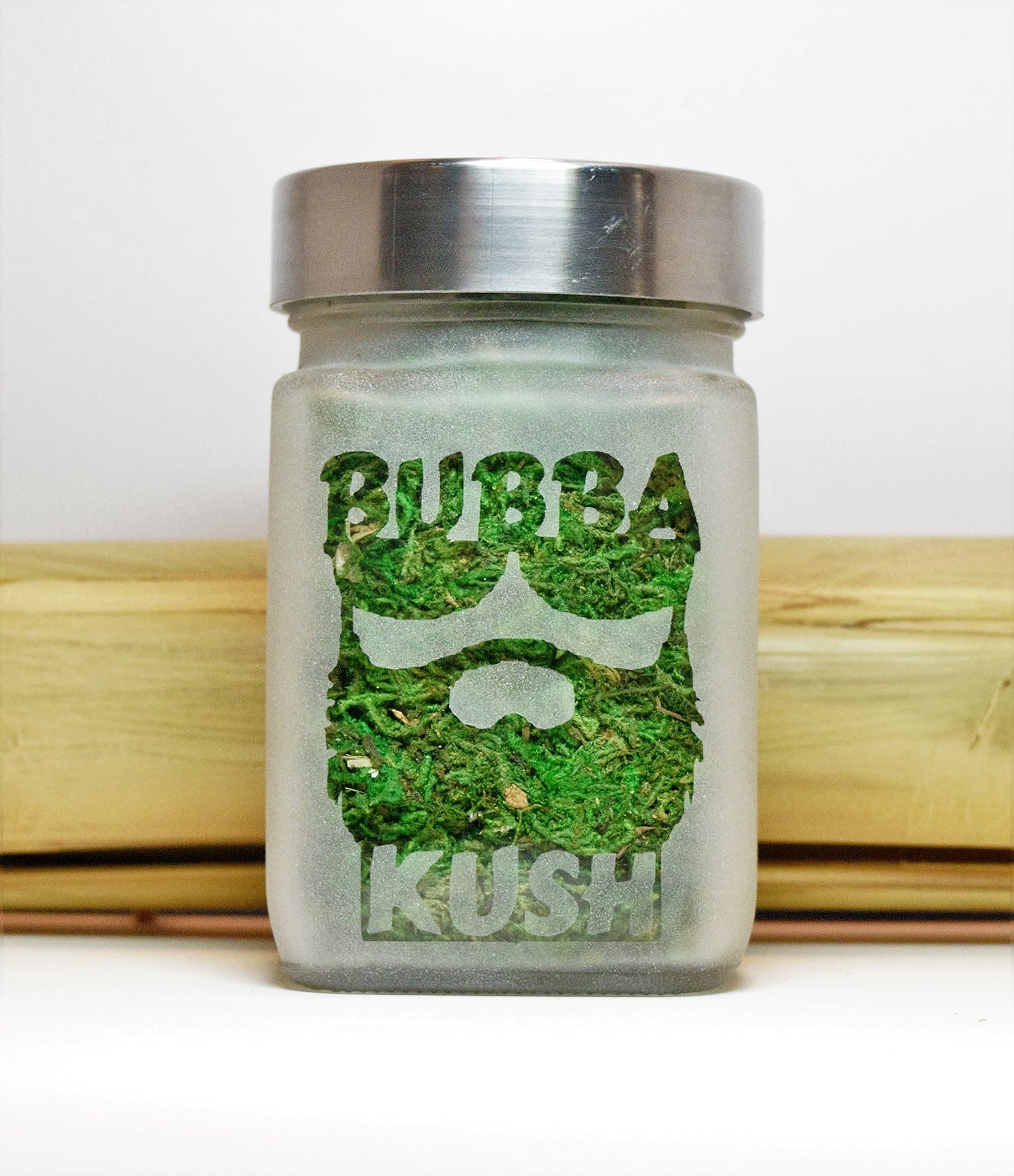 Stash Jar with Bubba Kush and Beard Design, Air Tight, Smell Resistant Herb Storage, 3" Tall x 2" Wide.
