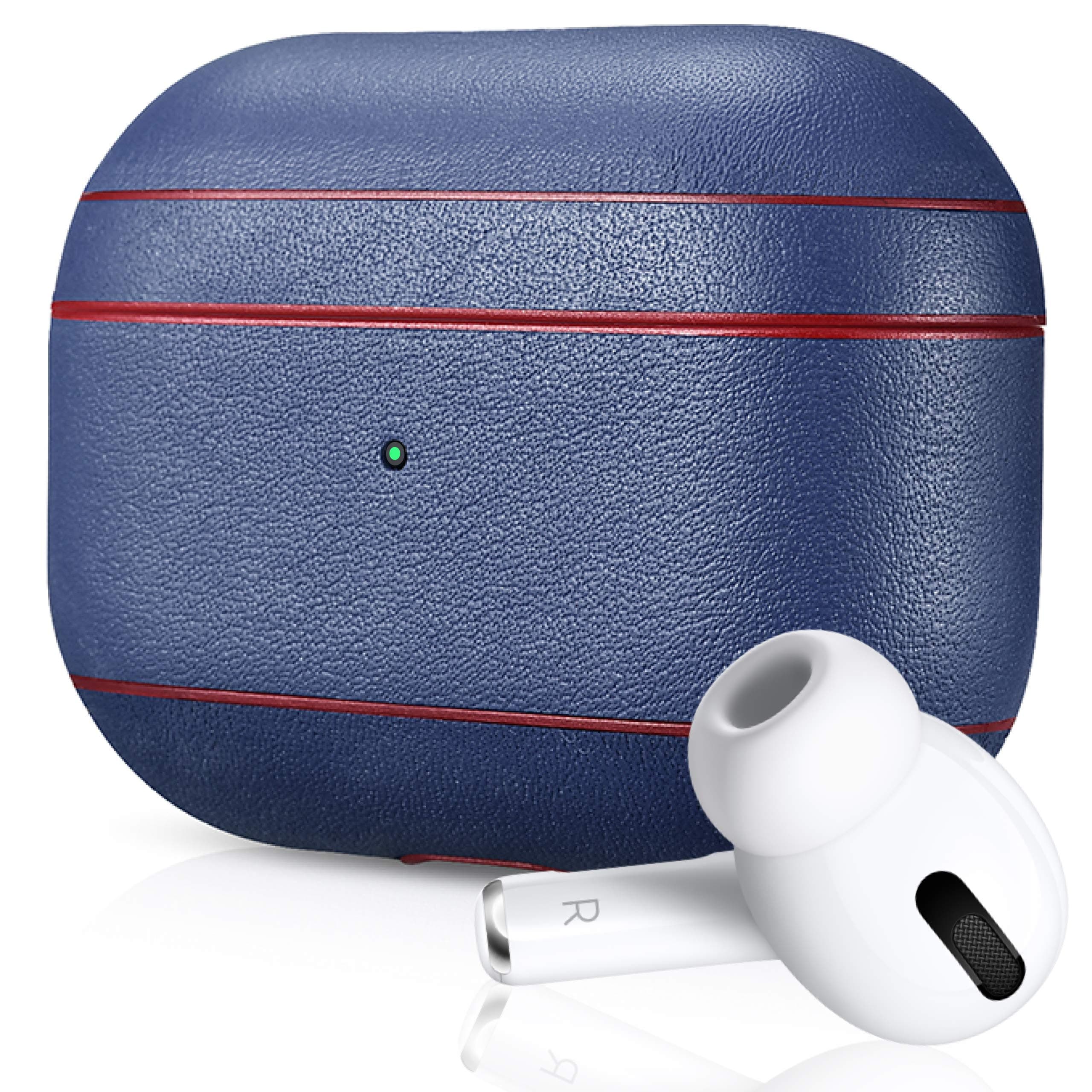 Leather Case for Apple AirPods Pro | Protective Case Cover | Wireless Charging Capability | Shockproof and Scratchproof Design (Navy | Red Trim)