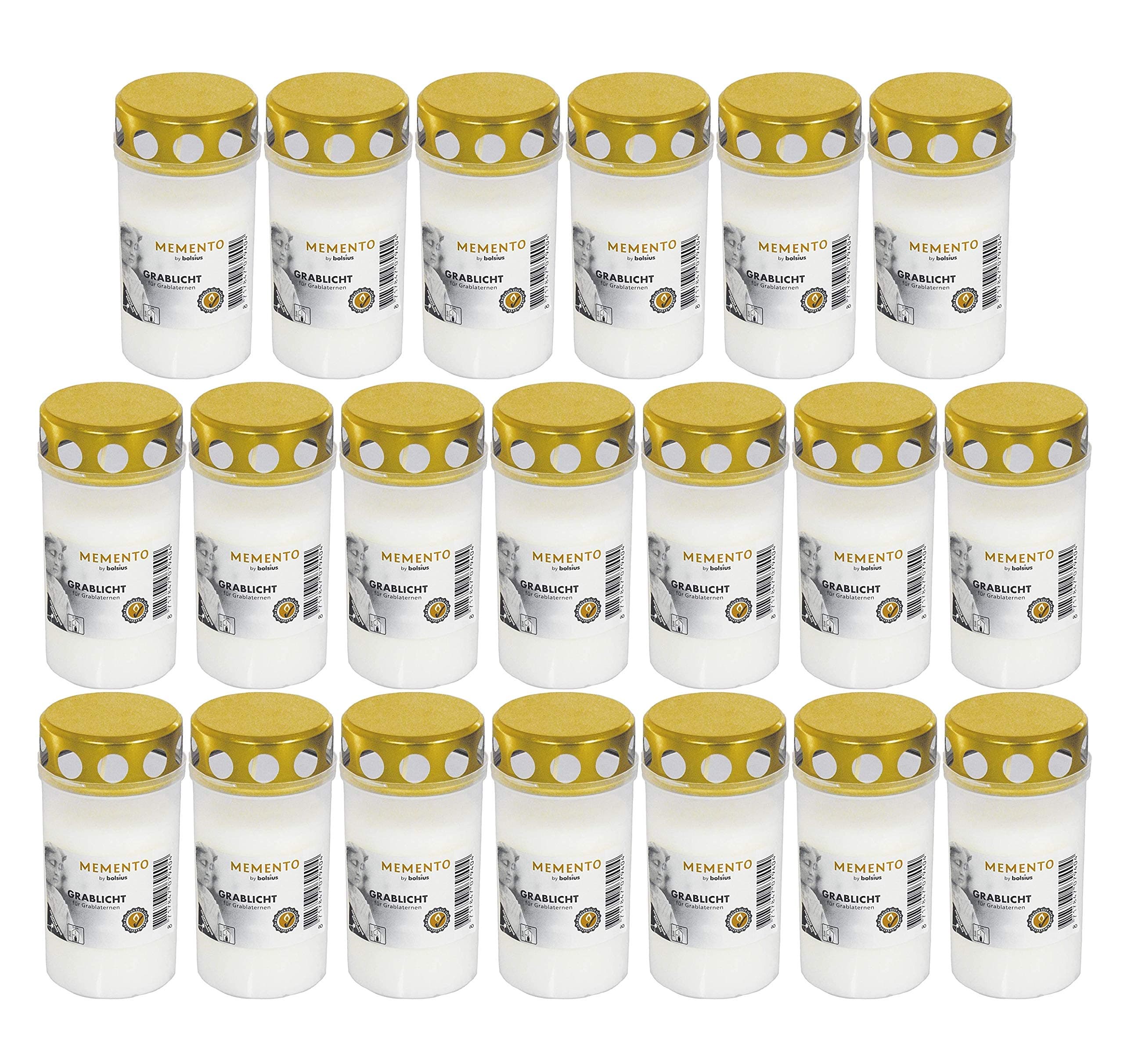 Beste Choice Grave light No. 3 White with Lid | Grave Candle | Candles | Graveyard Cemetery Grave Light Candle Grave Memorial Candle Graveside Memorial Cemetery Grave Decorative Light - 20er Pack